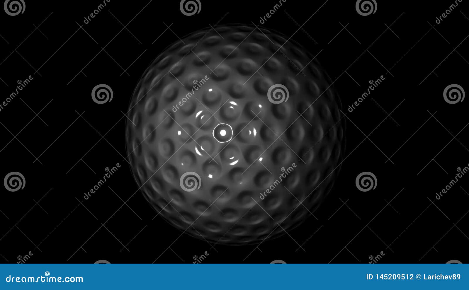 Golf Ball Quickly Rotate on Black Background. 3d Animation Stock