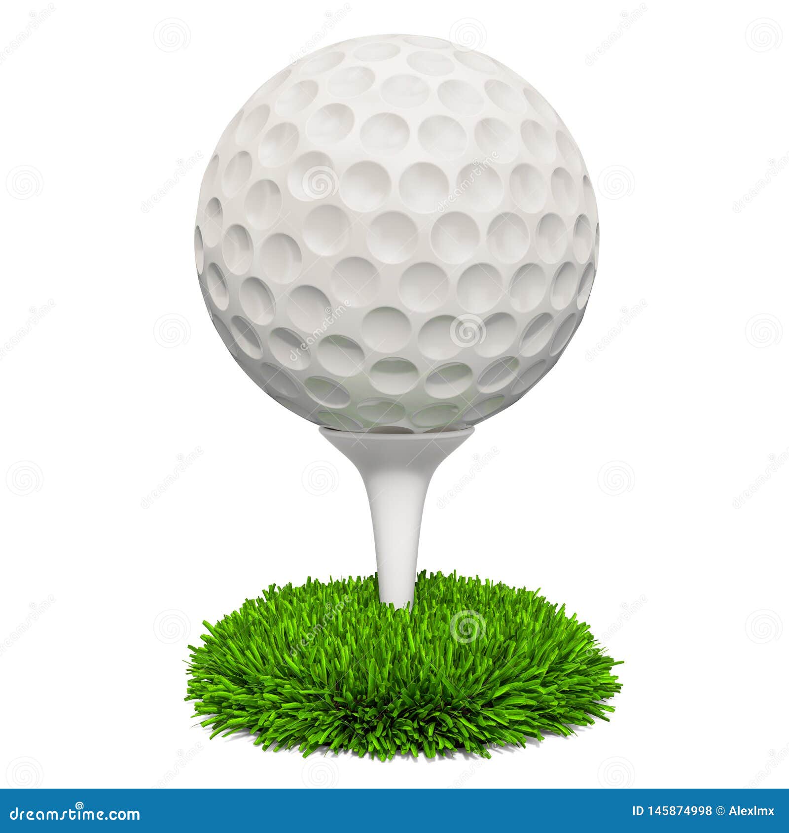 Golf Ball on the Stand in the Grass, 3D Rendering Stock Illustration