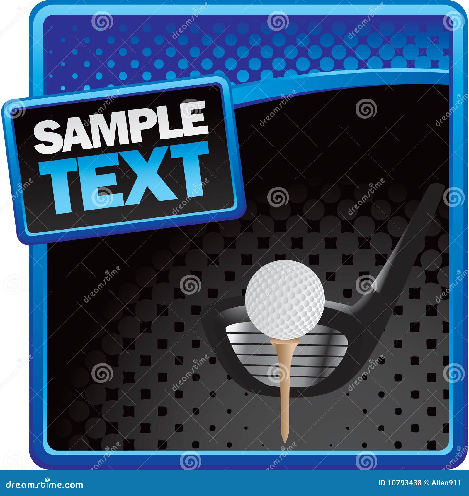 Golf Ball on Tee with Club on Halftone Banner Stock Vector Illustration of advertisement, game