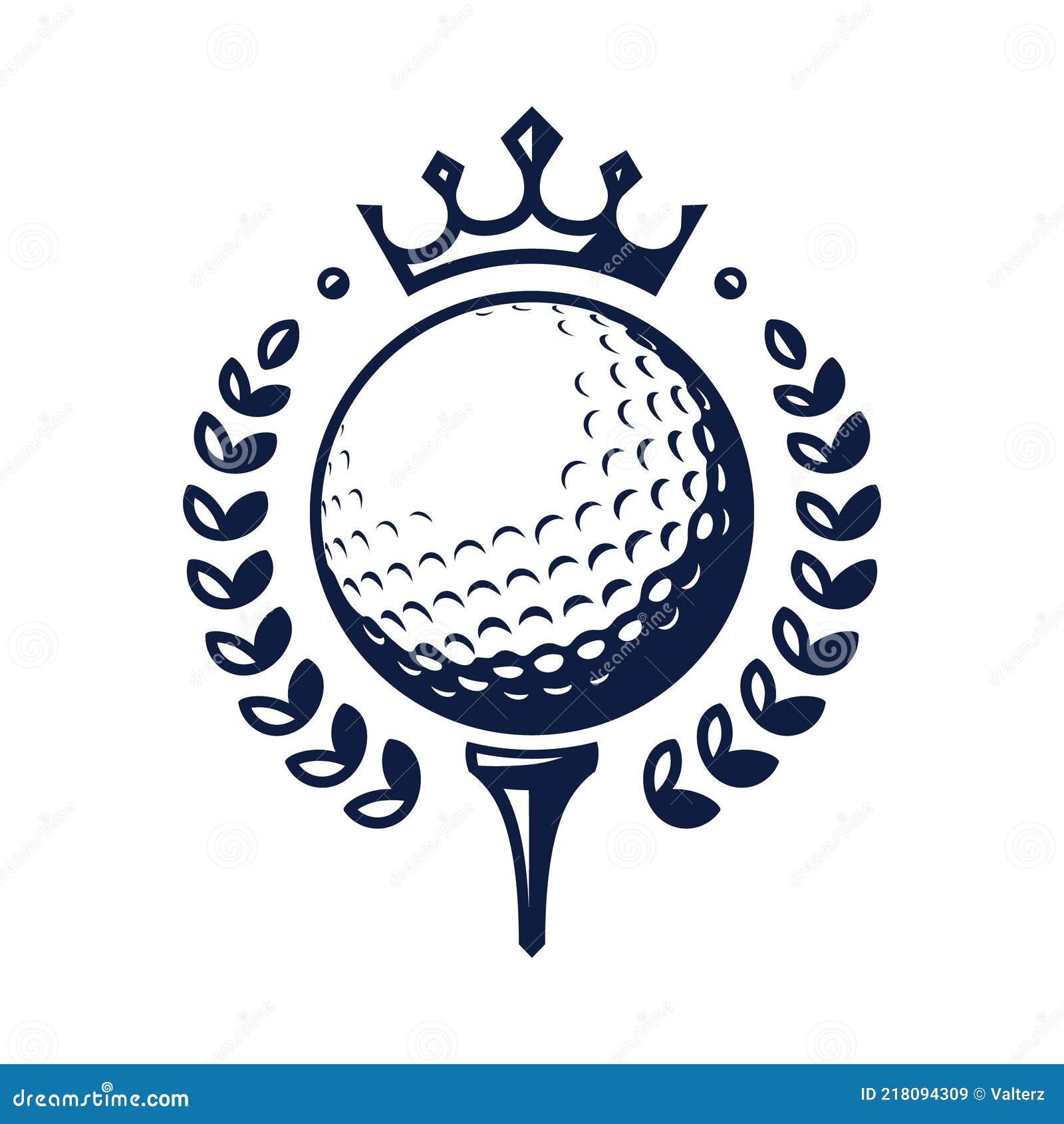 golf ball  logo. golf ball on tee with wreath and crown.  