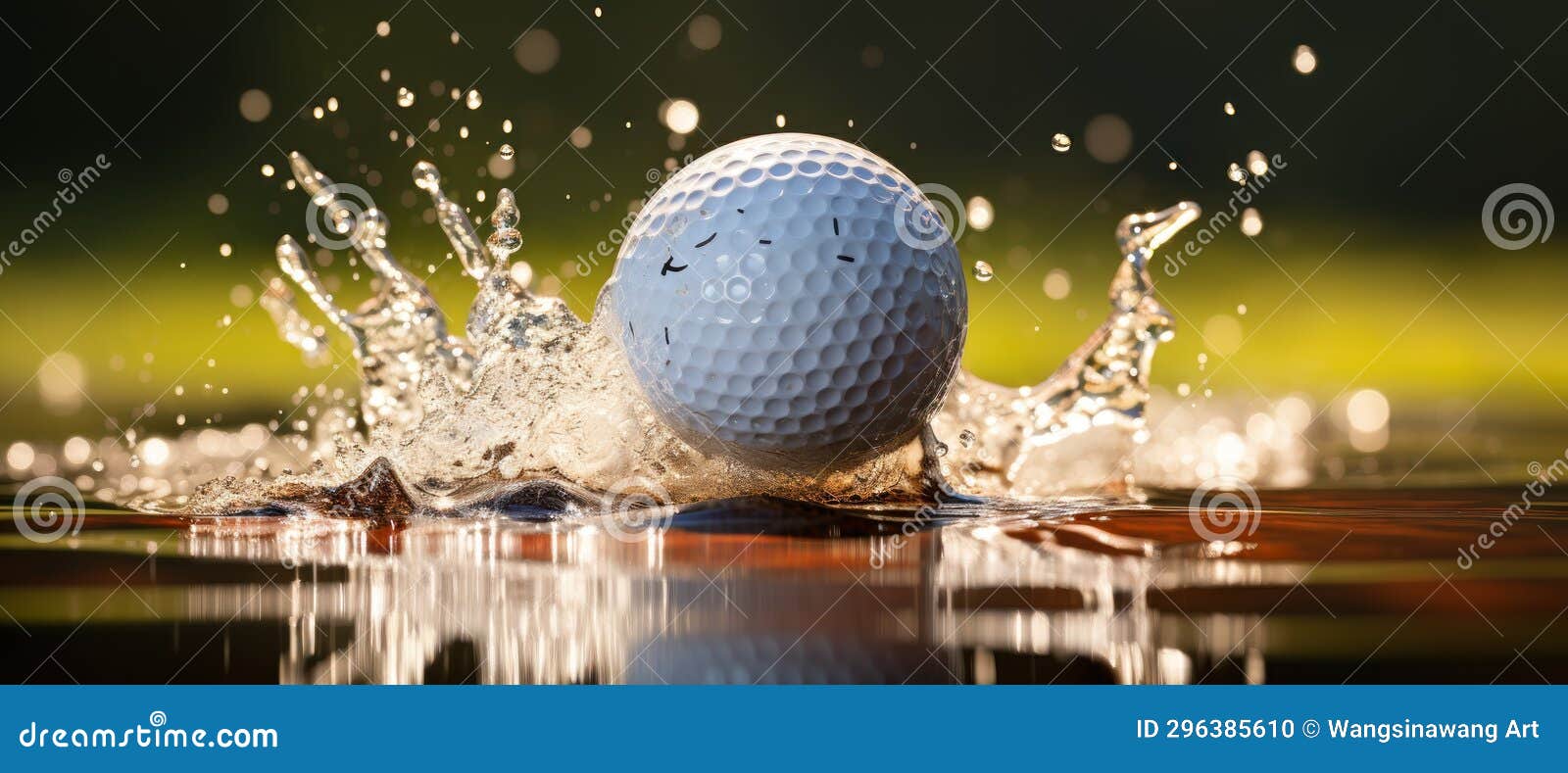 Golf Ball and Water Splash on a Green Background Stock Photo Image of