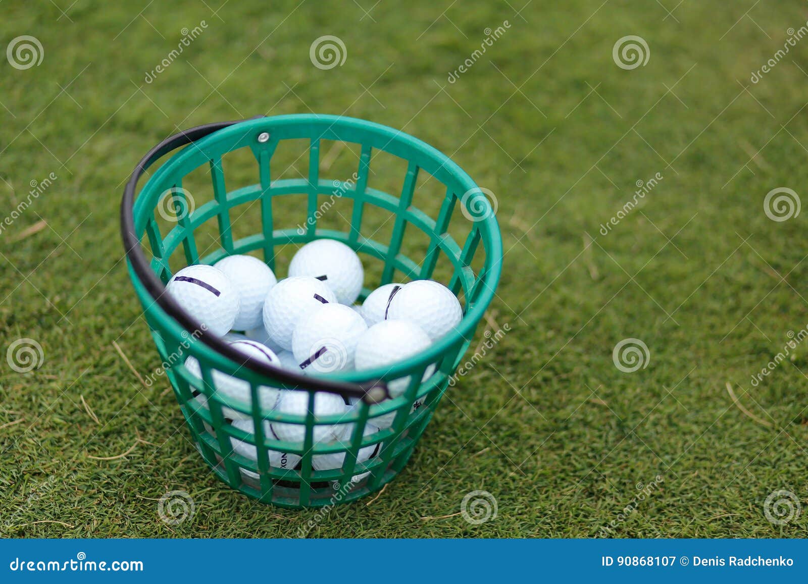 Golf Balls in the Basket on a Grass Background Stock Image Image of
