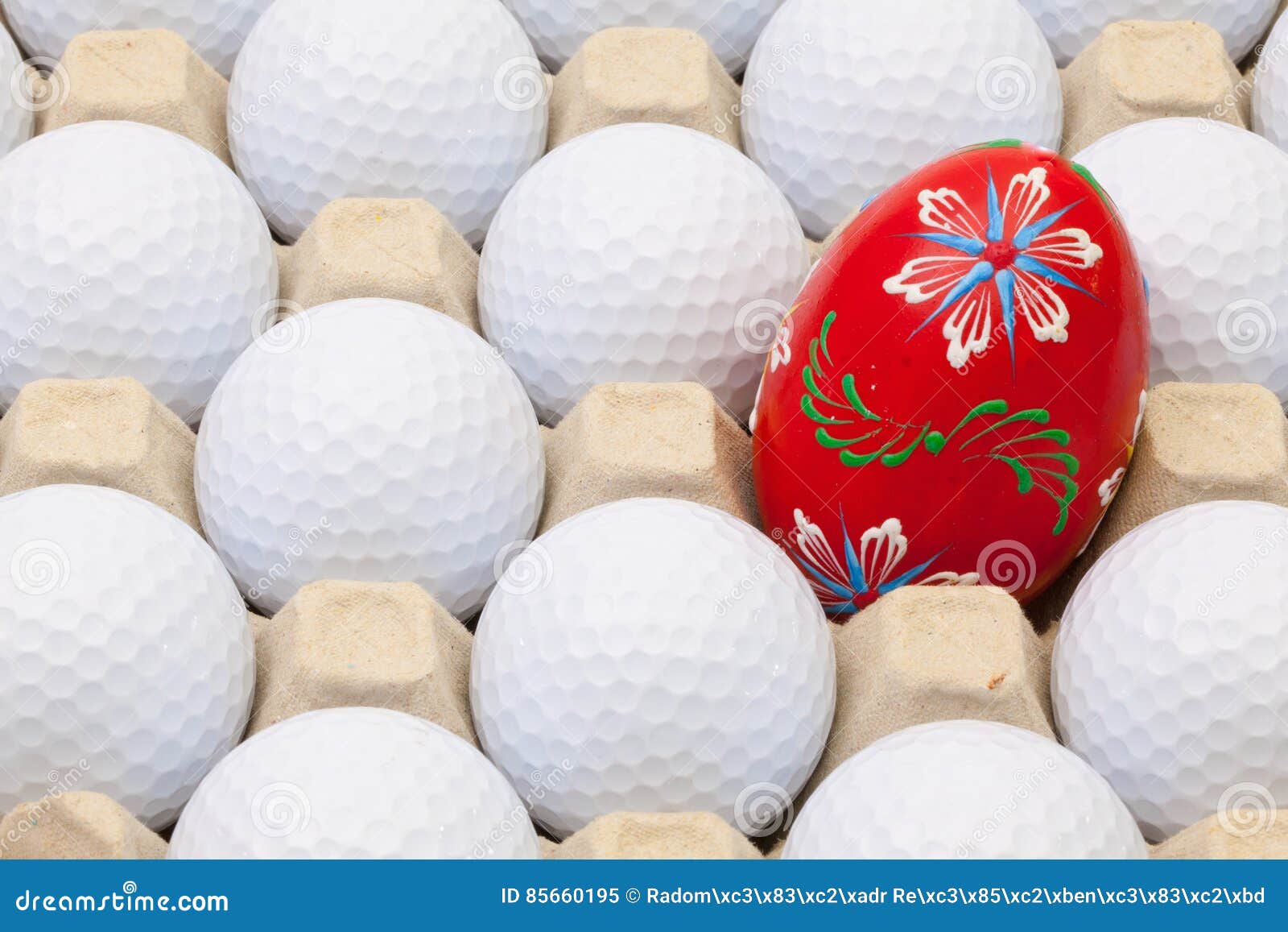 Golf Balls in the Box for Eggs and Easter Decoration Stock Image