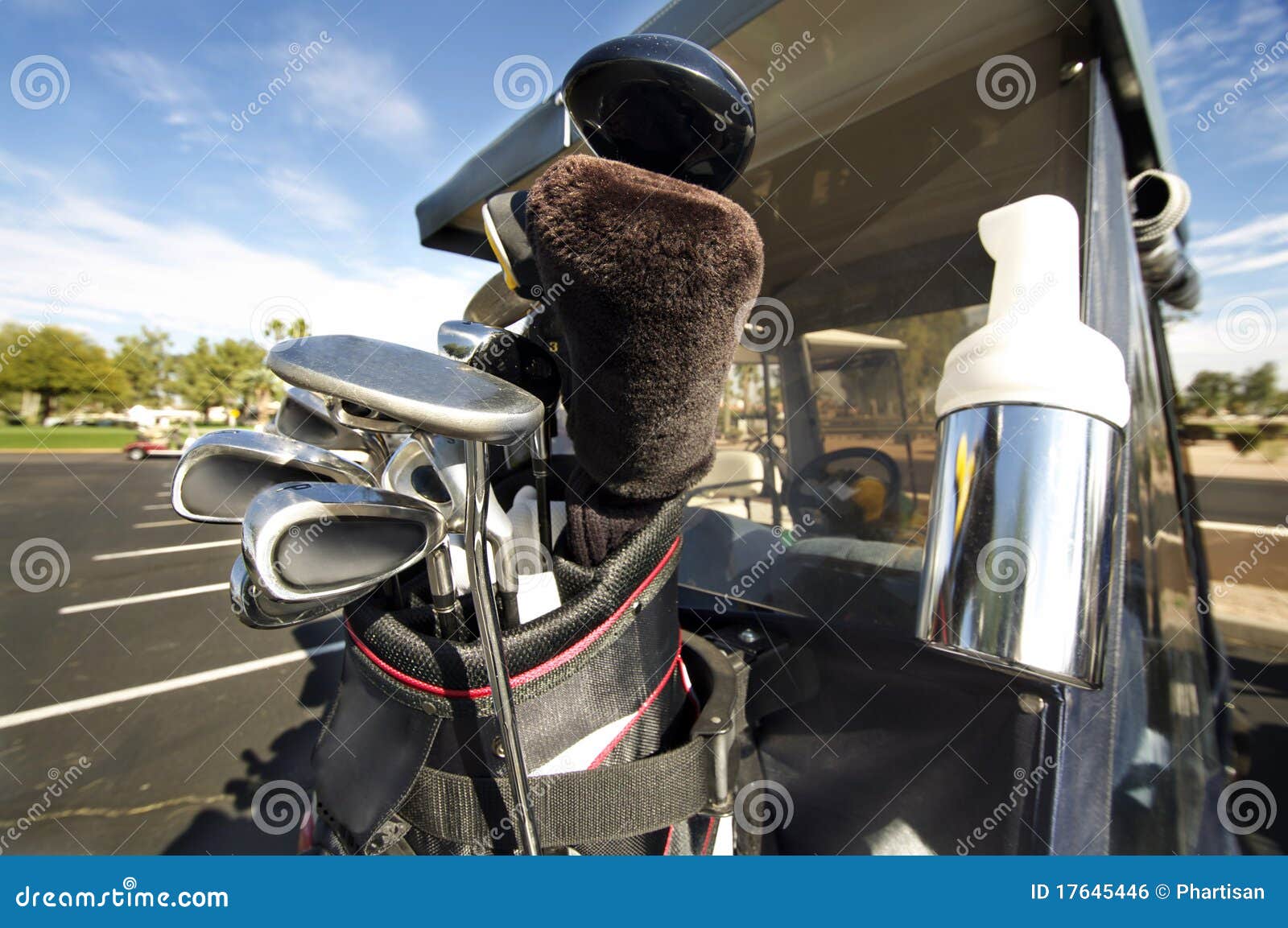 Golf cart and clubs stock photo. Image of electric, retirement 17645446