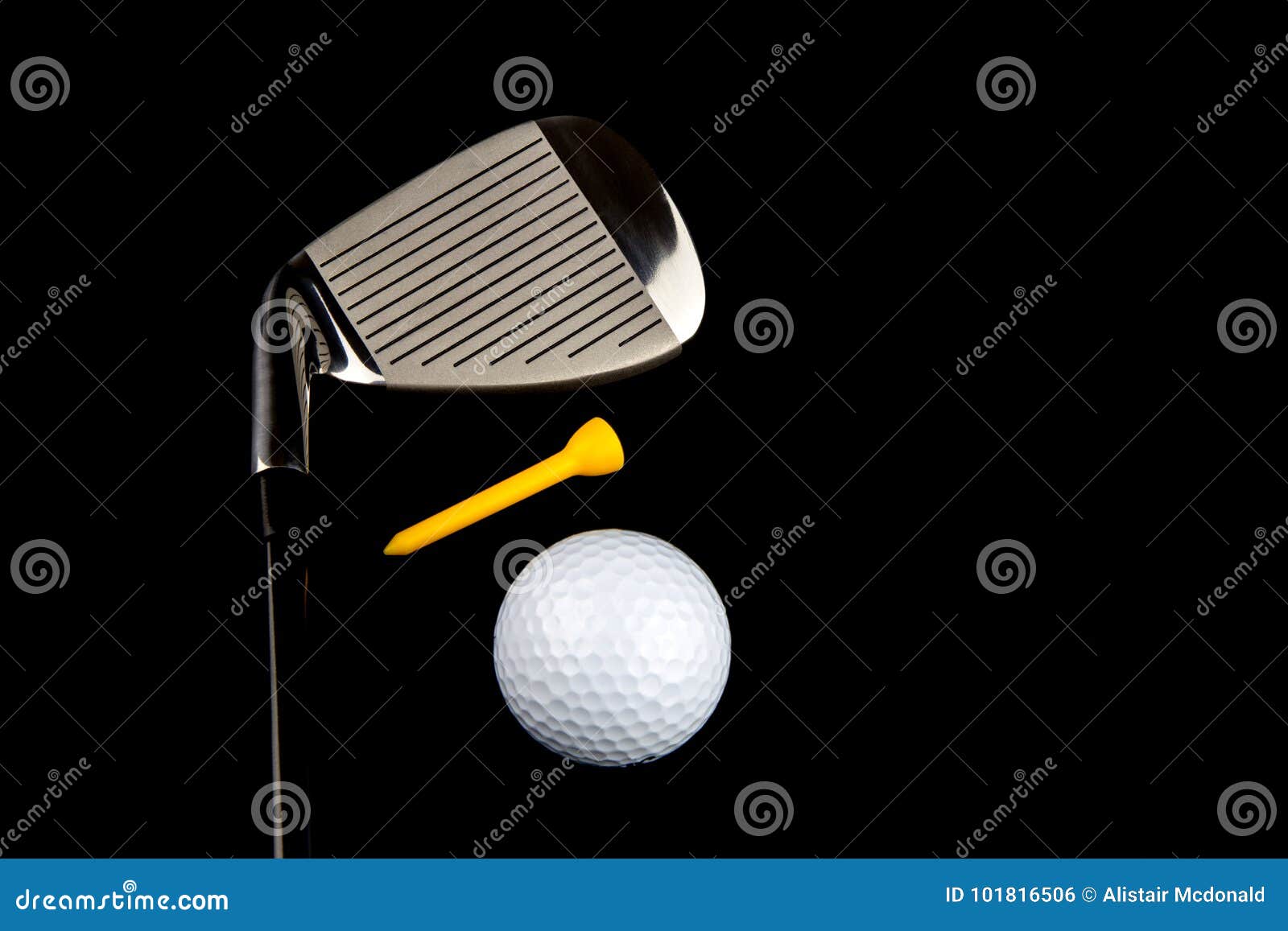 Golf Club with Ball and Tee on Black Background Stock Photo - Image of