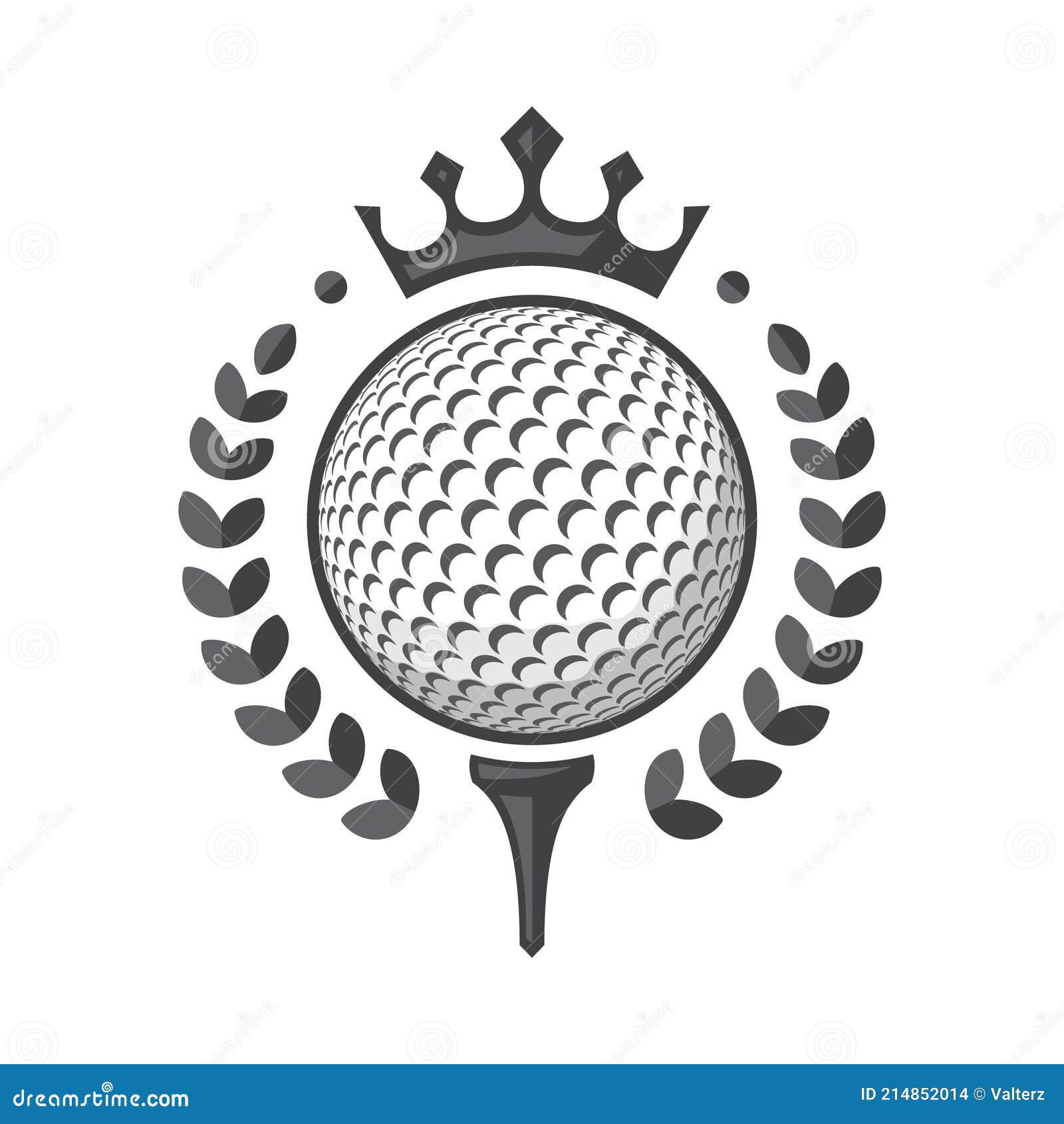 golf club logo. golf ball on tee with wreath and crown.  