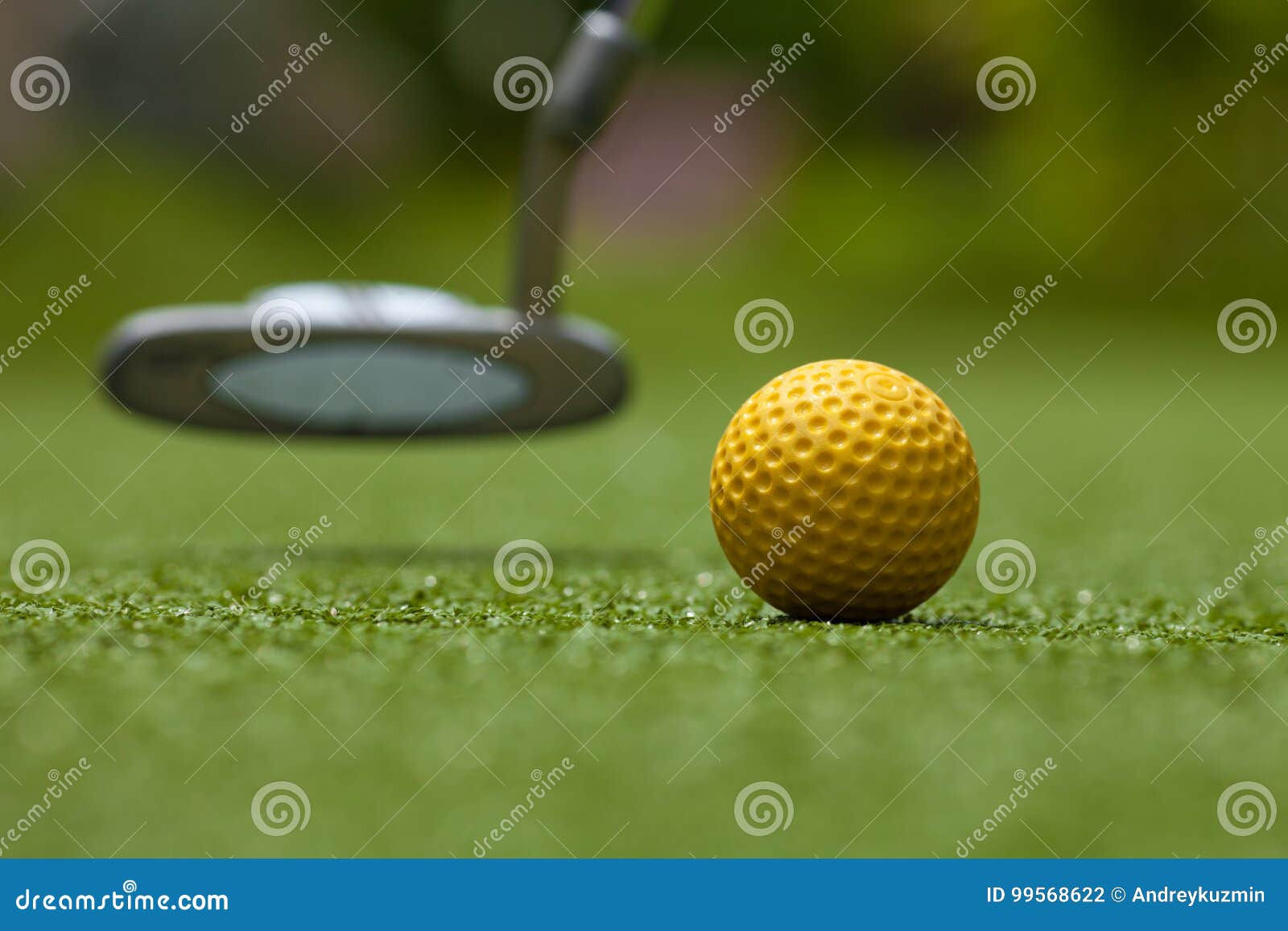 Golf Club and Yellow Ball on Artificial Grass Stock Photo Image of