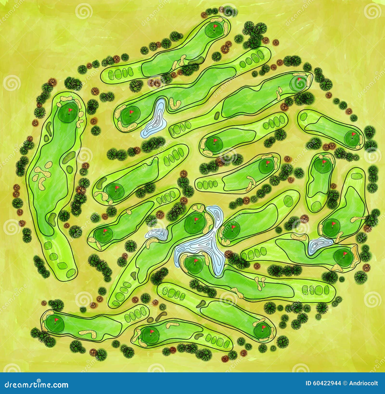Golf course aerial view stock illustration. Illustration of activity