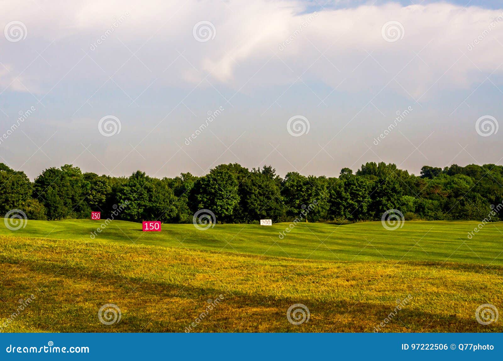 Golf Course on a Beautiful Day, Green Grass, Lush Vegetation, Go Stock