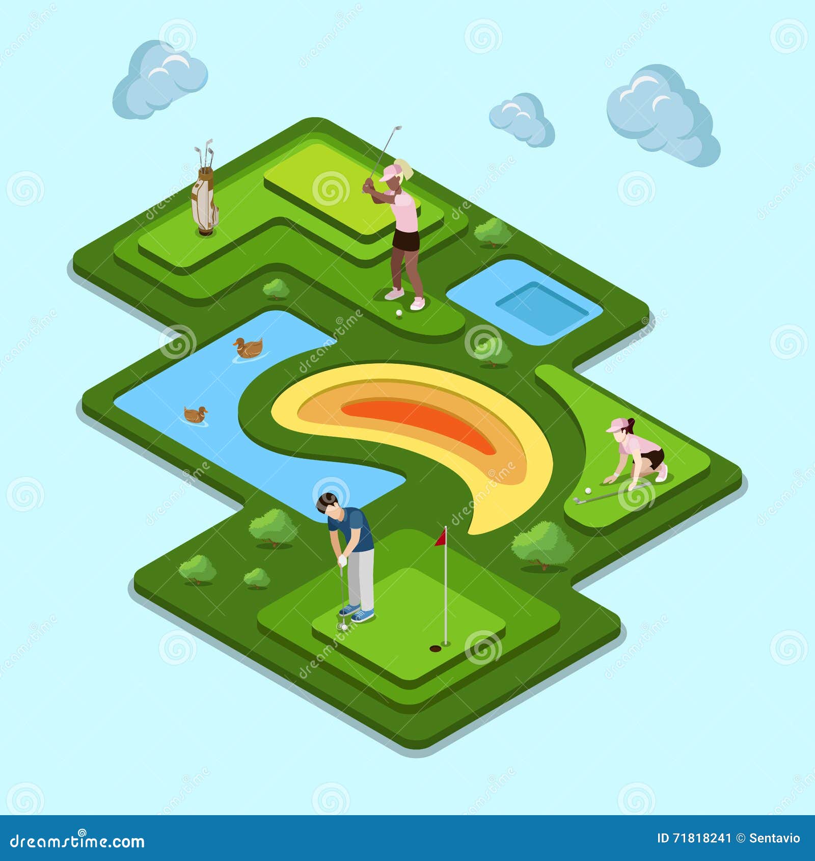 golf course field concept. flat 3d isometry isomet