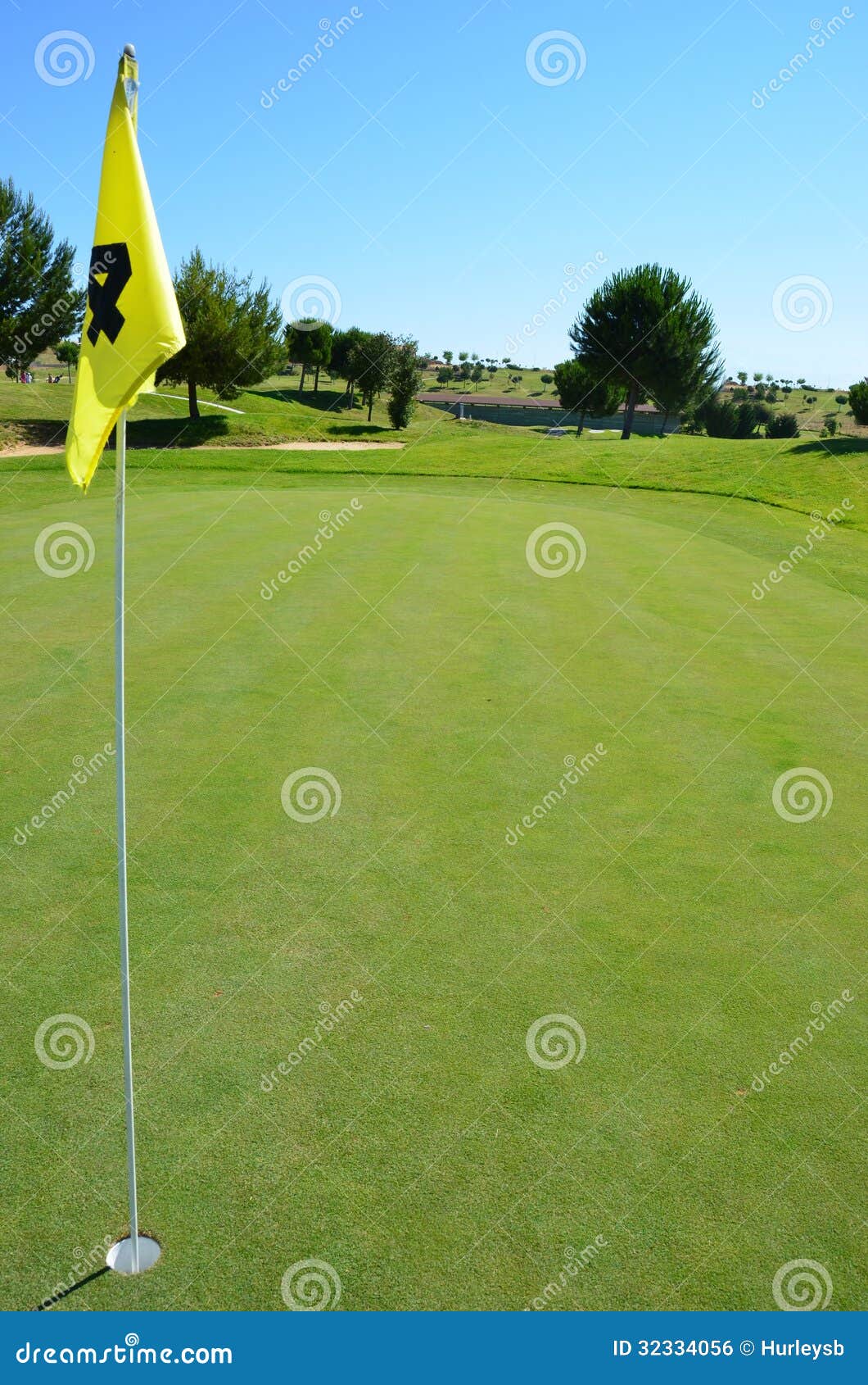 Golf Course and Yellow Flag Stock Photo Image of trees, scenic 32334056