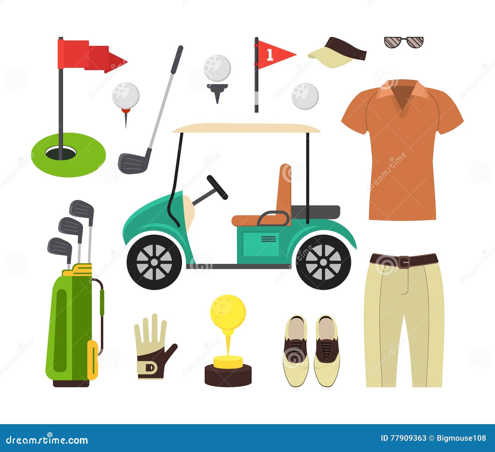 Golf Equipment Set. Vector stock vector. Illustration of hole 77909363