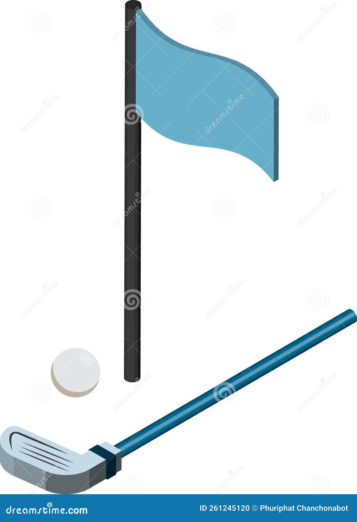 Golf and Flag Illustration in 3D Isometric Style Stock Vector