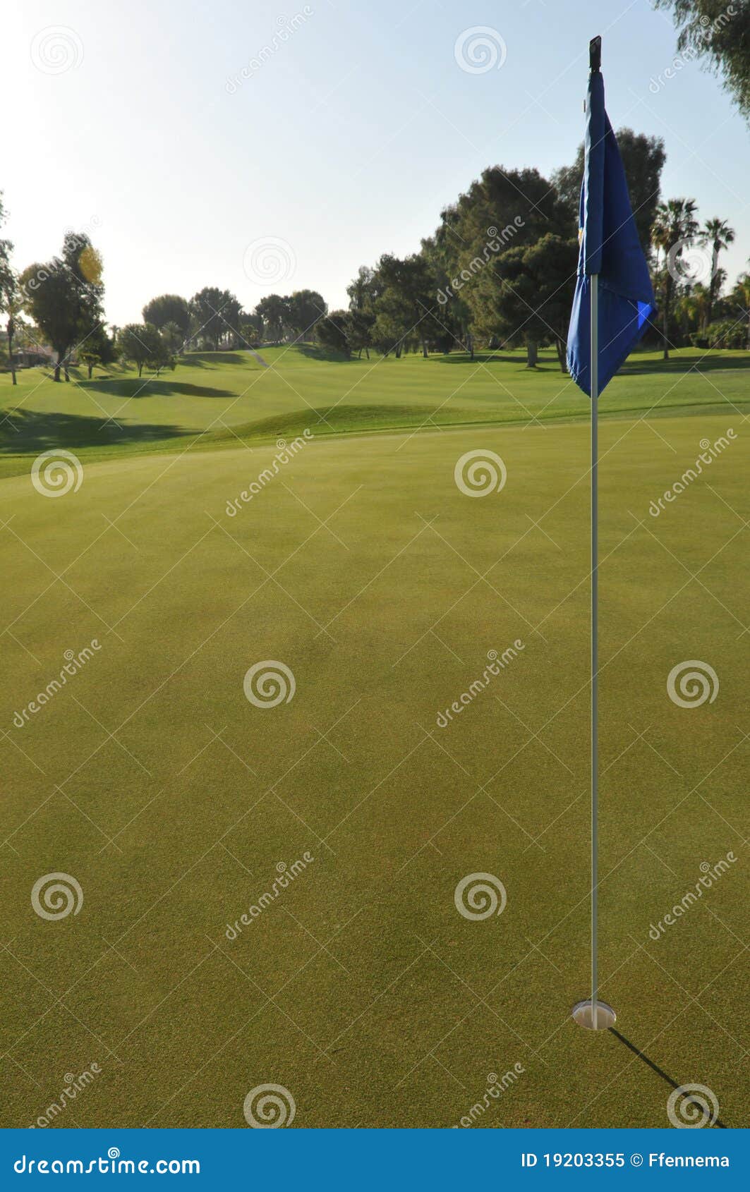Golf Green with Flag in Hole Stock Image Image of vertical, fairway