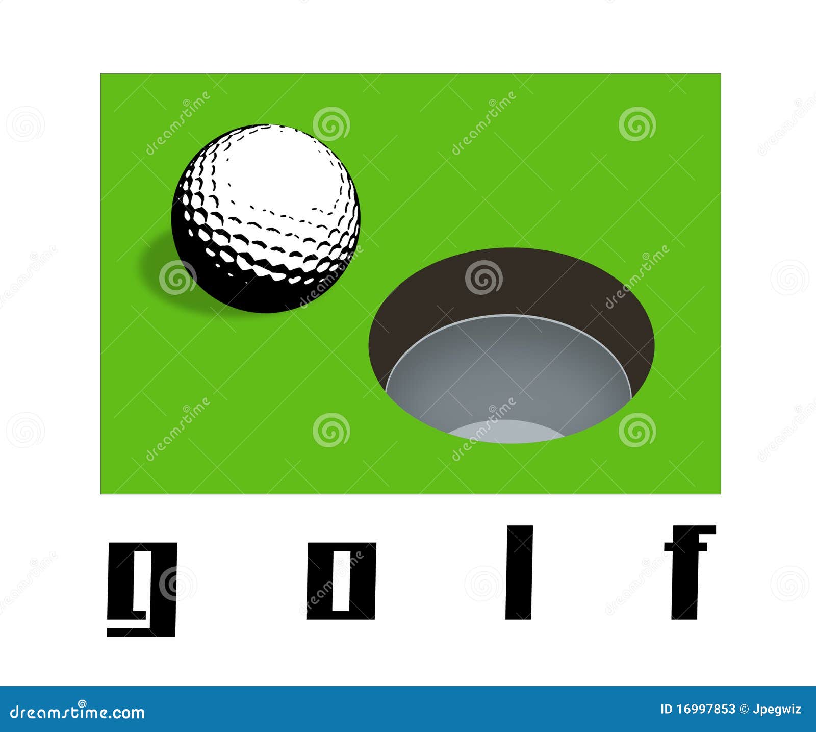Golf-Loch. Golfball- und Golflochabbildung.