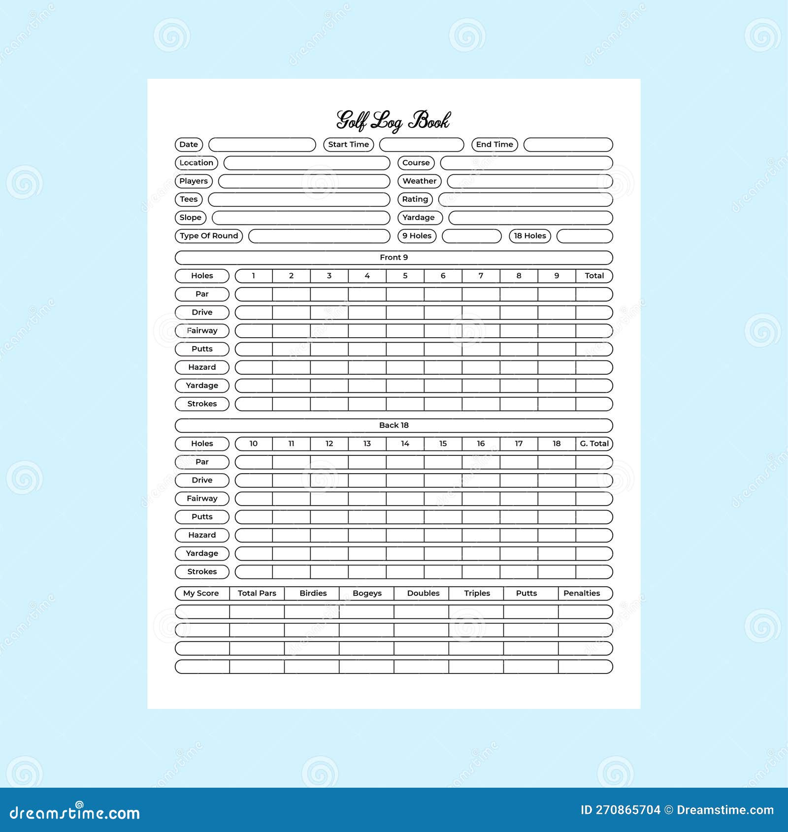 blank golf scorecard template