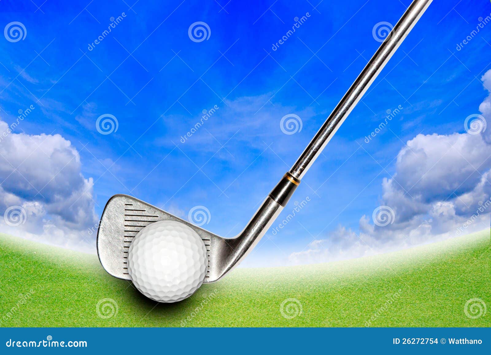 Golf Stick and Ball on the Green Grass Stock Photo Image of green