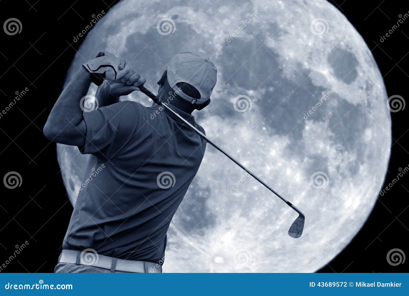 Golf swing and a big moon stock photo. Image of sport 43689572