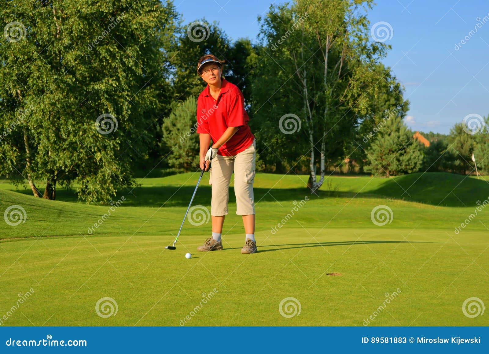 Golf, Woman Golfer Thrusting the Ball into the Hole Stock Image Image