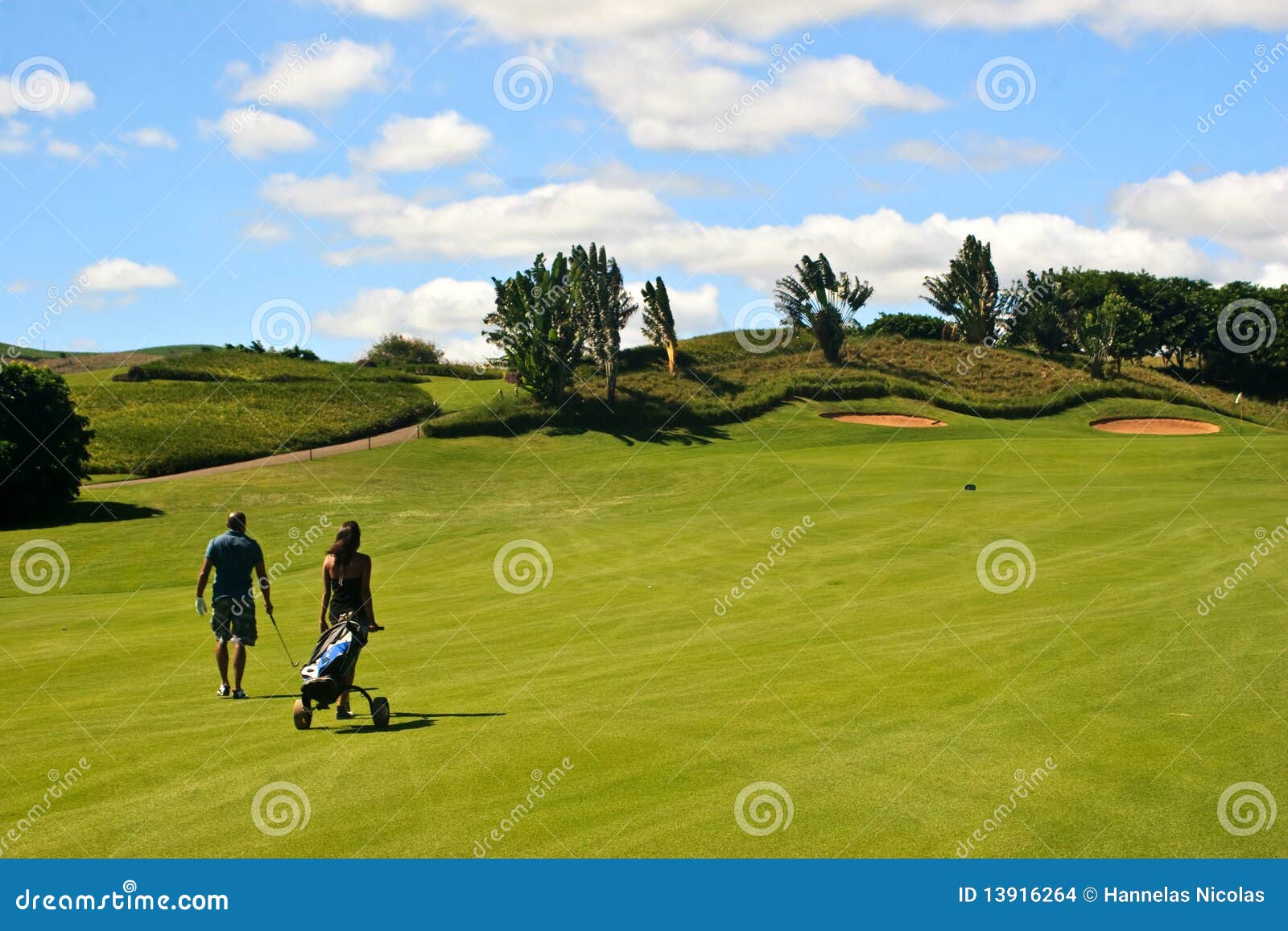 Golfer and Caddy Girl Walking Stock Photo Image of hill, club 13916264