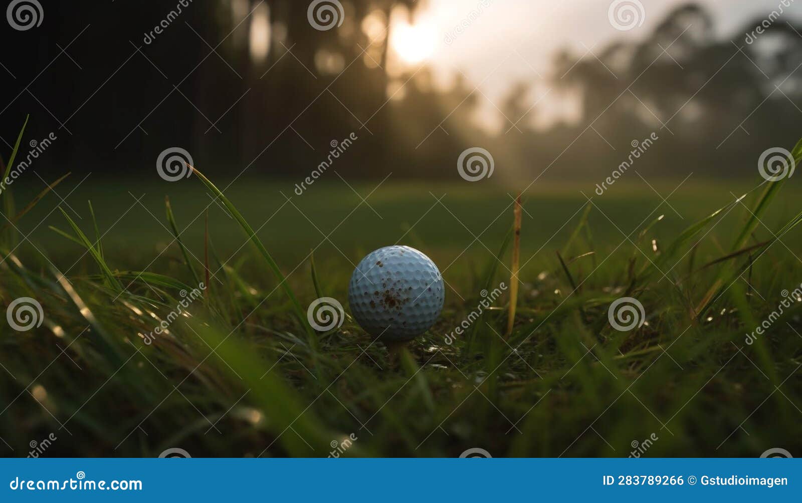 Golfer Hits Ball on Green Grass Meadow Generated by AI Stock