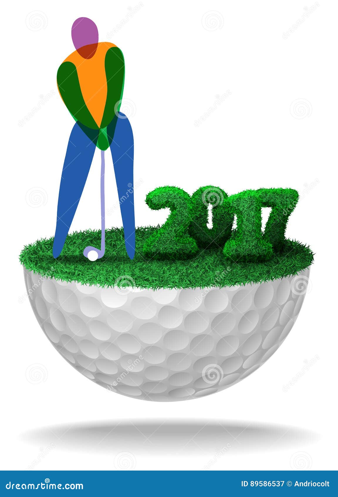 Golfer and Numbers of 2017 Textured with Grass on Half Golf Ball Stock