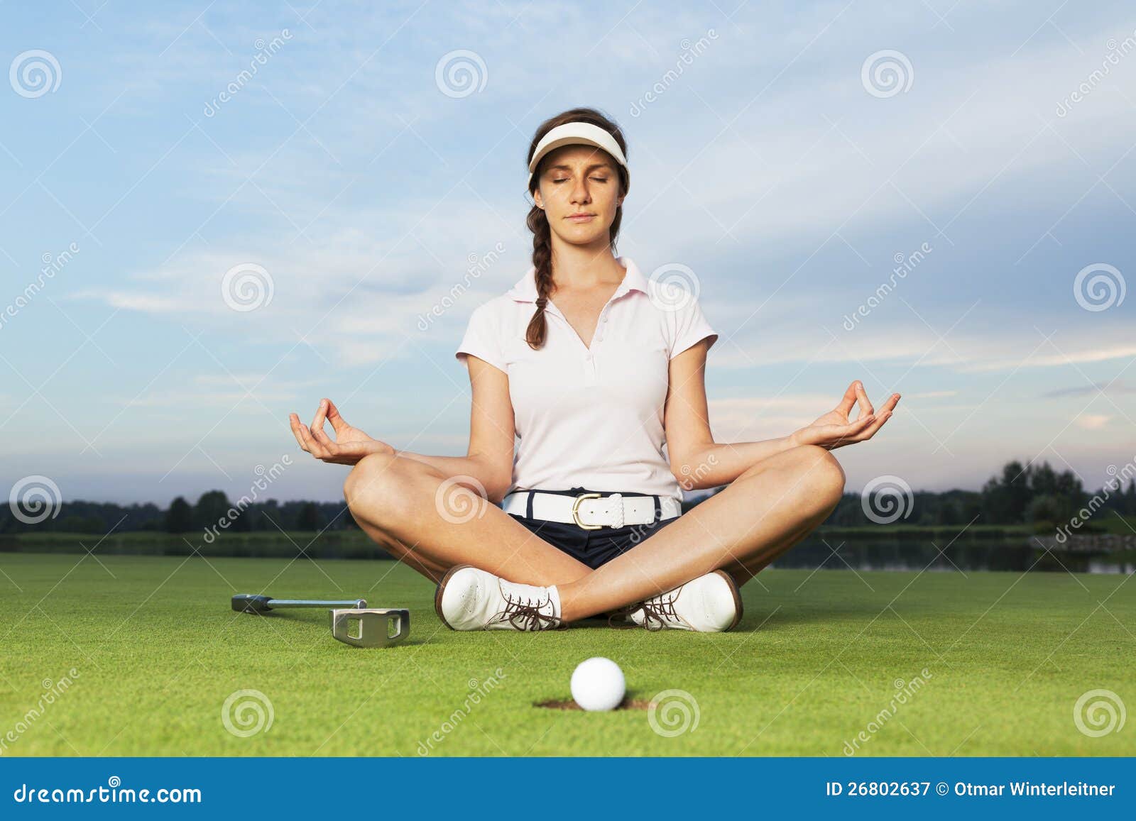 Golfer Sitting In Yoga Posture On Golf Course Royalty Free Stock throughout Golfing Yoga