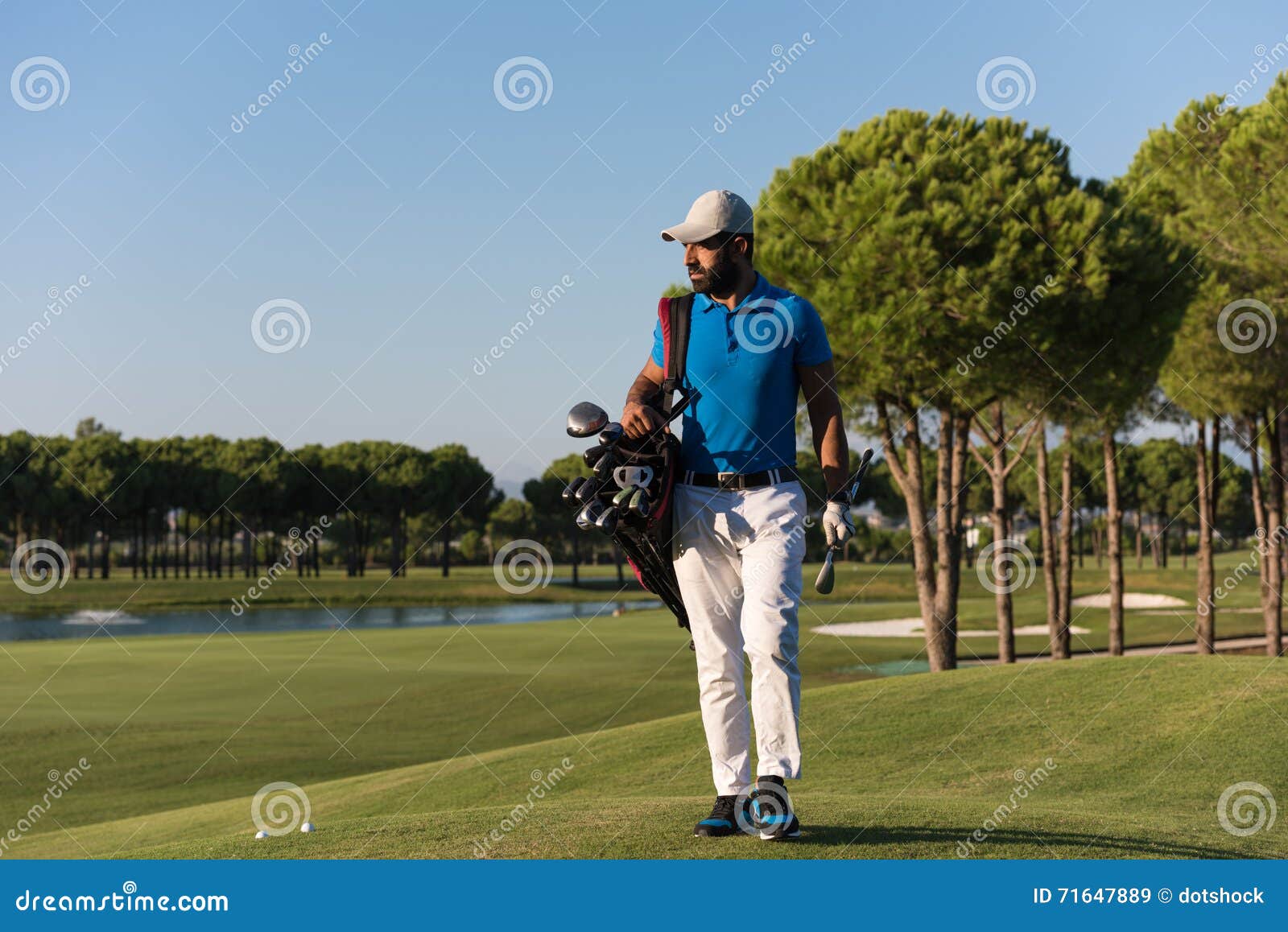 Golfer Walking and Carrying Bag Stock Image Image of middle, active