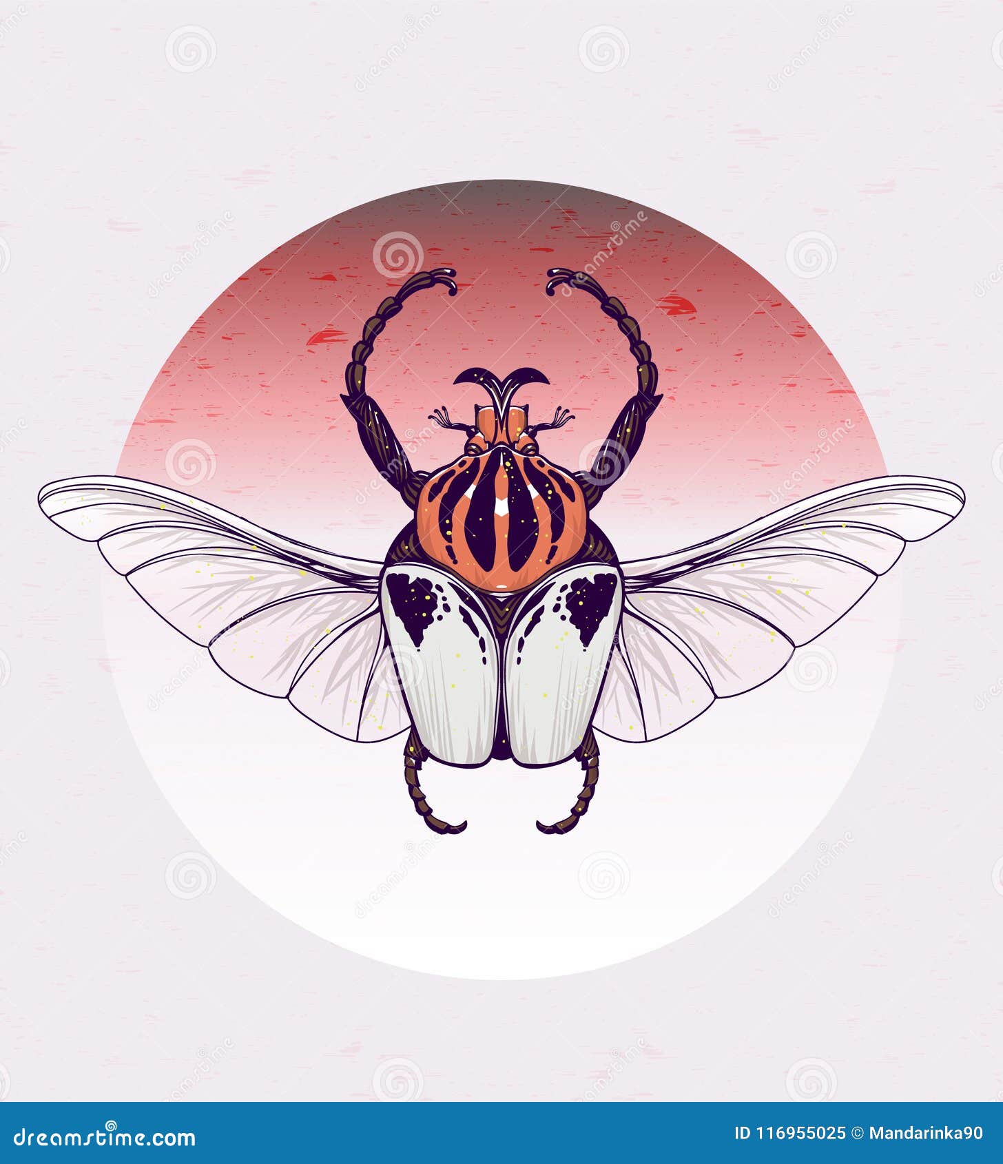 Handdrawn Goliath Beetle With Skull Wings Cartoon Vector