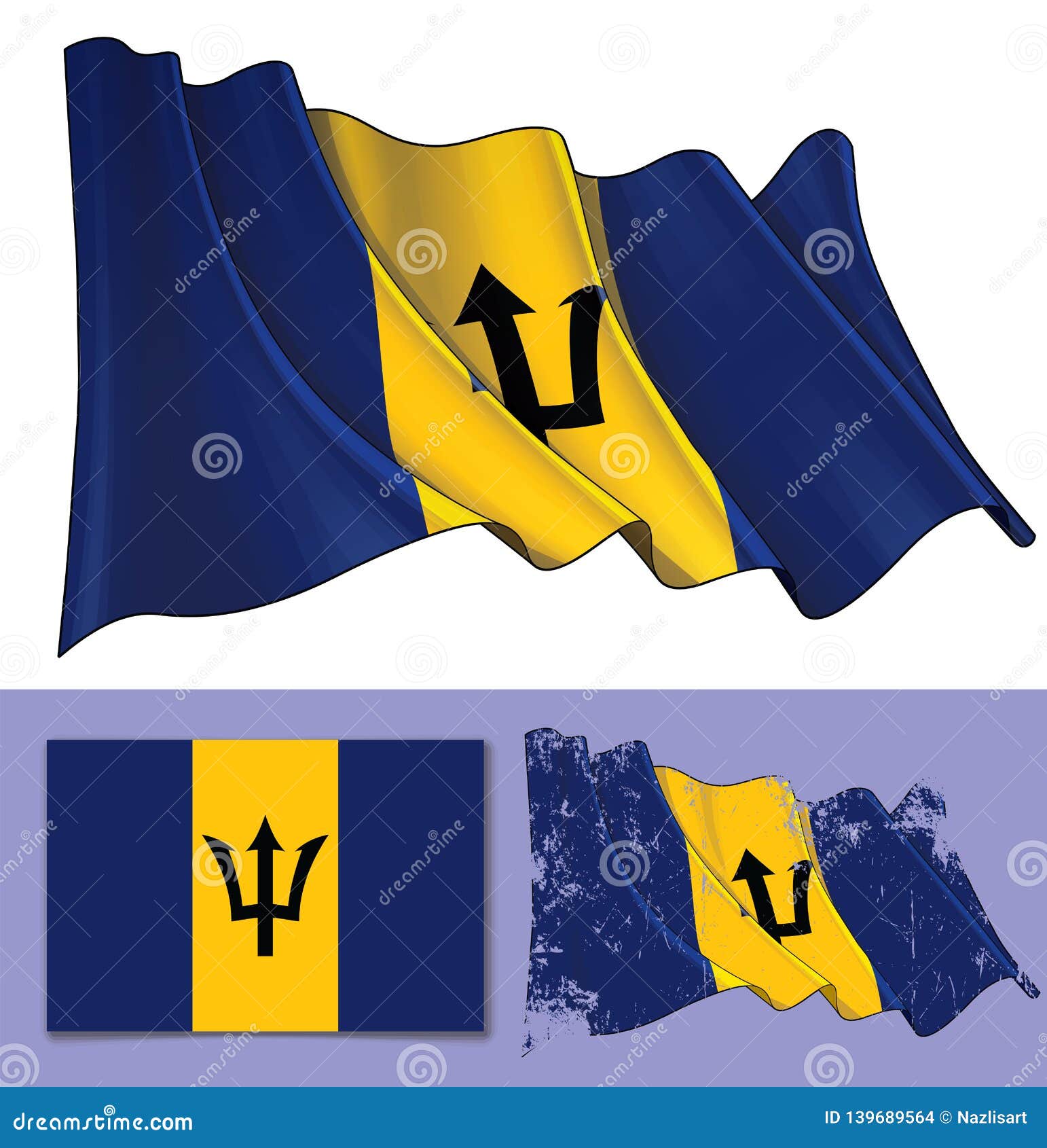 Golvende vlag van Barbados vector illustratie. Illustration of ...