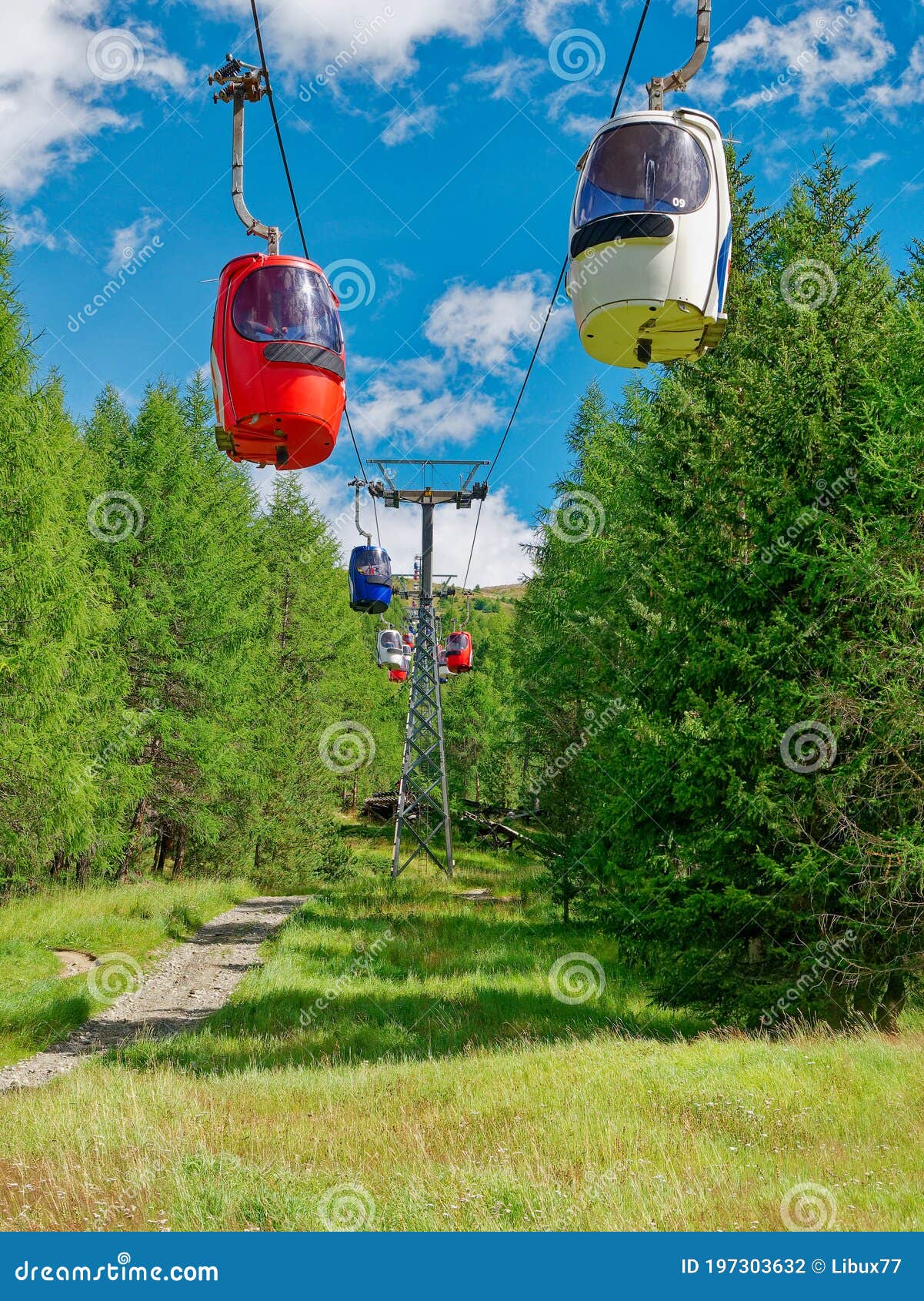 Gondola Lift Going Up Mountain in Summer Stock Photo Image of park