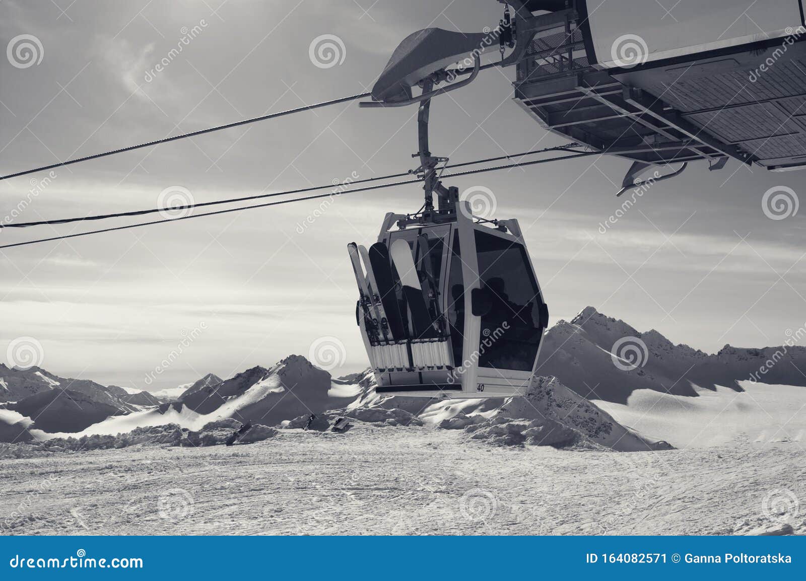 Gondola Ski Lift In Snowy Winter Mountains At Evening Stock Image Image Of Cableway Freeride