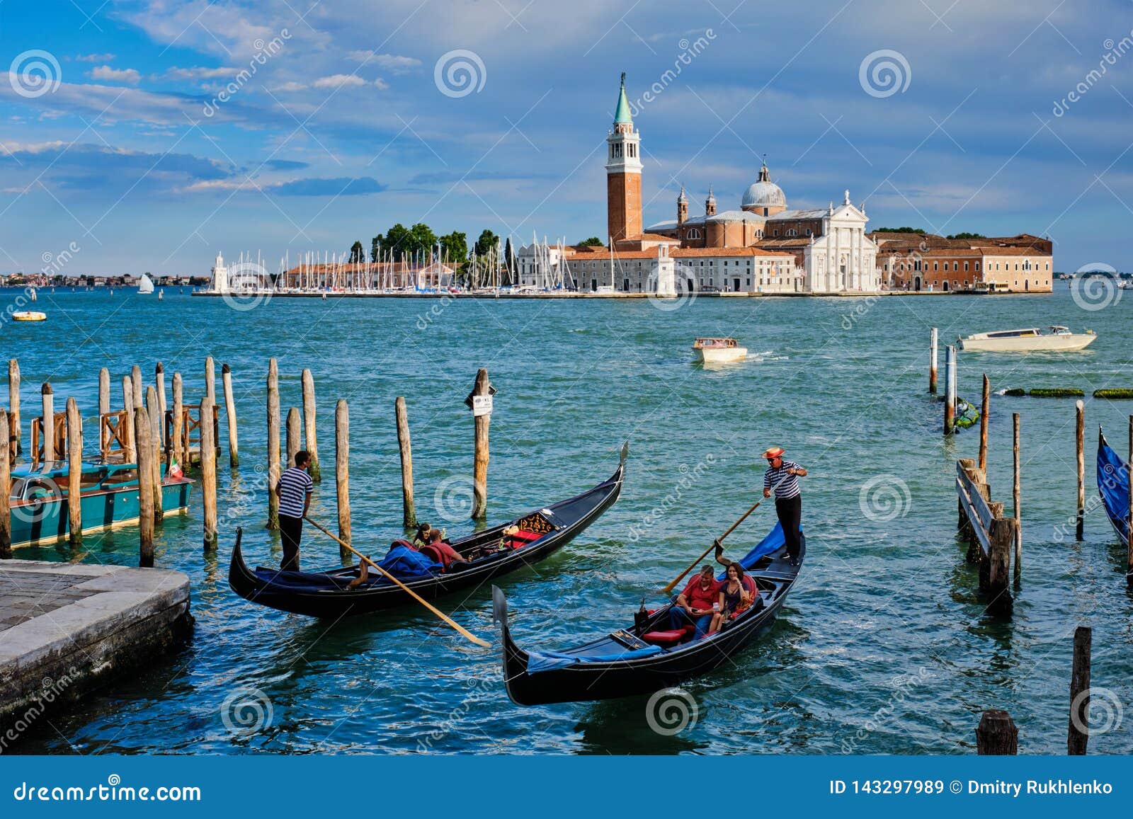 Gondolas And In Lagoon Of Venice By Saint Mark San Marco