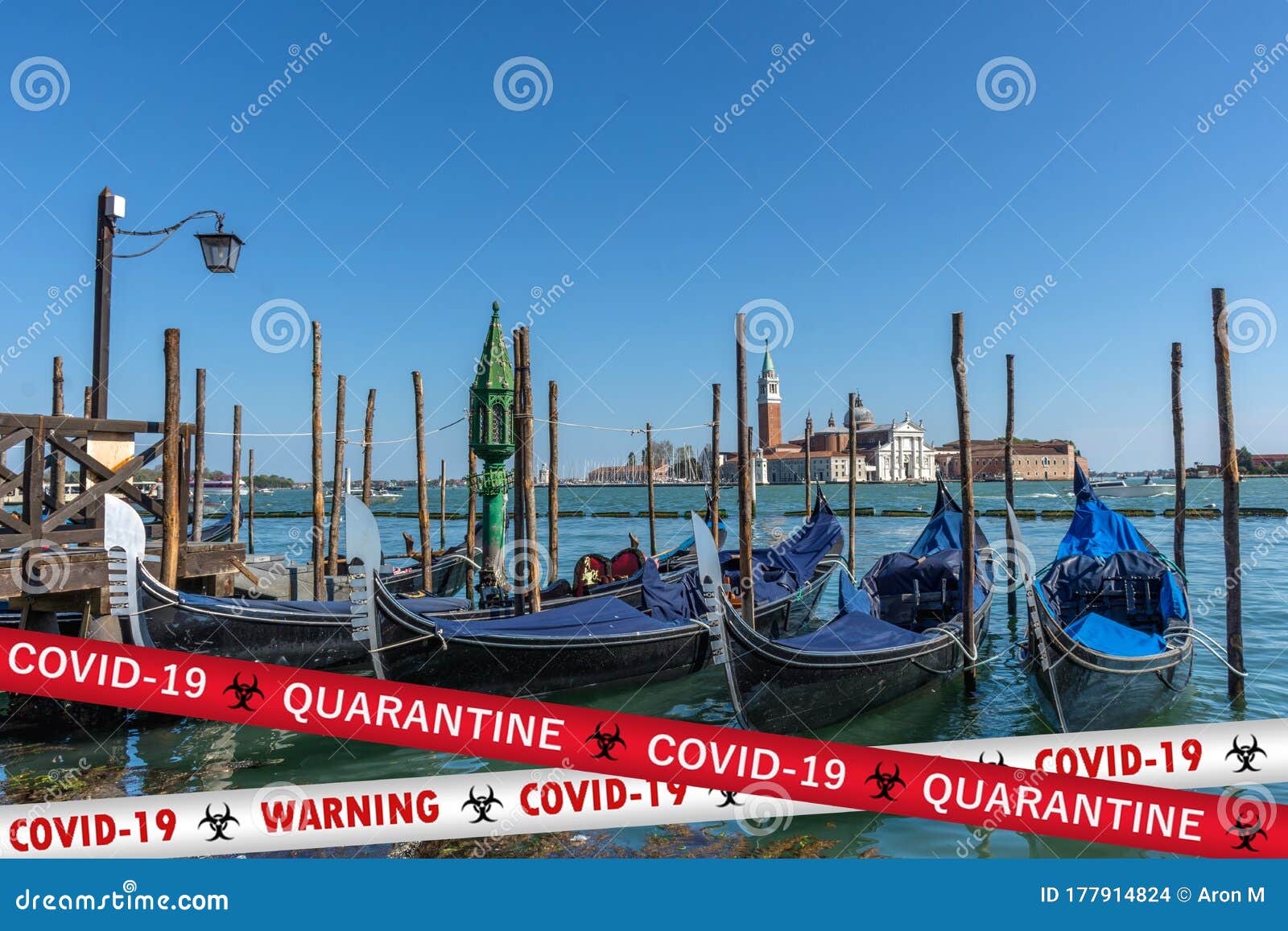 Gondolas Near Saint Mark Square San Marco And San Giorgio