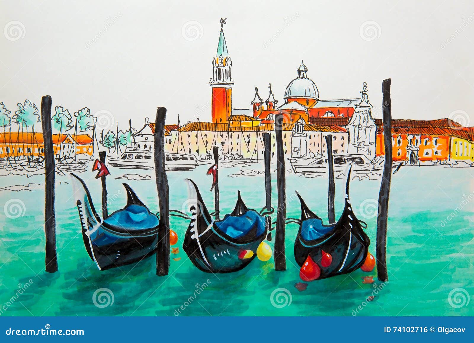 gondolas in venice lagoon, italia