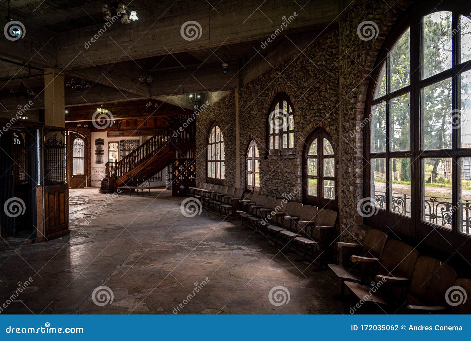 gonzalez catan, argentina, september 28, 2019: interior of abandoned building in the amazing medieval town of campanopolis