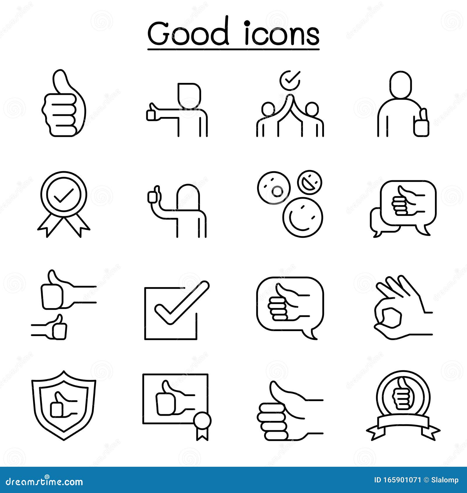 good, approve, confirm, verify, quality icon set in thin line style