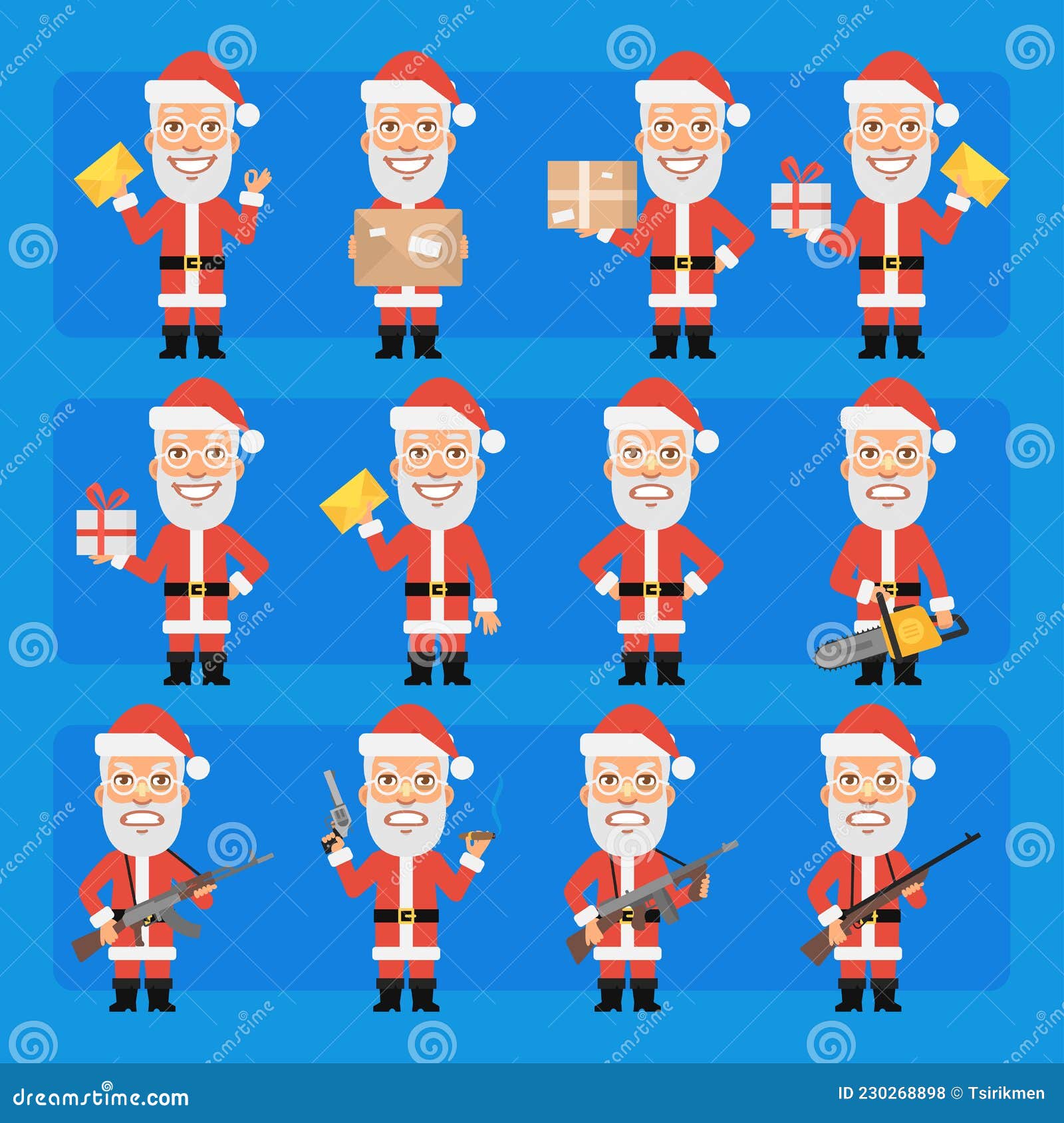 Good and Bad Santa Claus in Different Poses and Emotions. Big Character ...