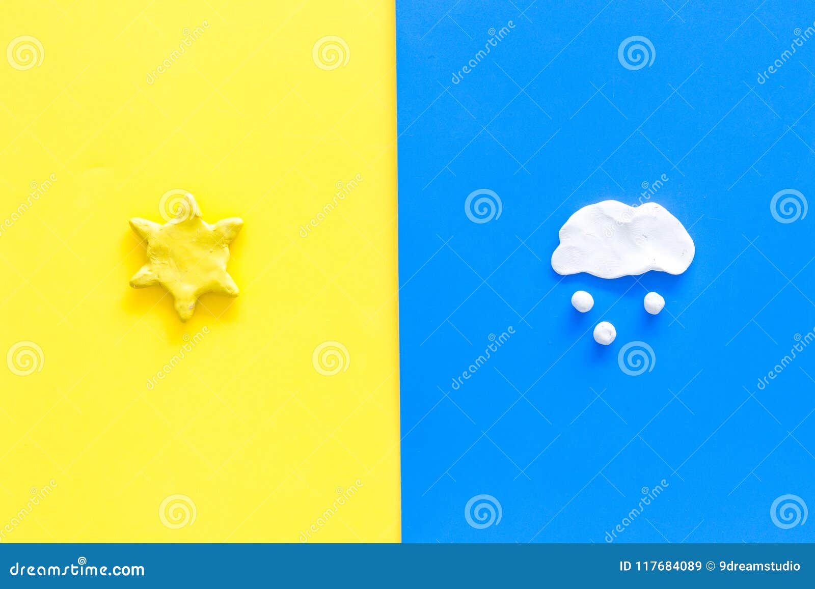 Good and Bad Weather Concept. Template for Forecast. Sun Vs Snow Cloud