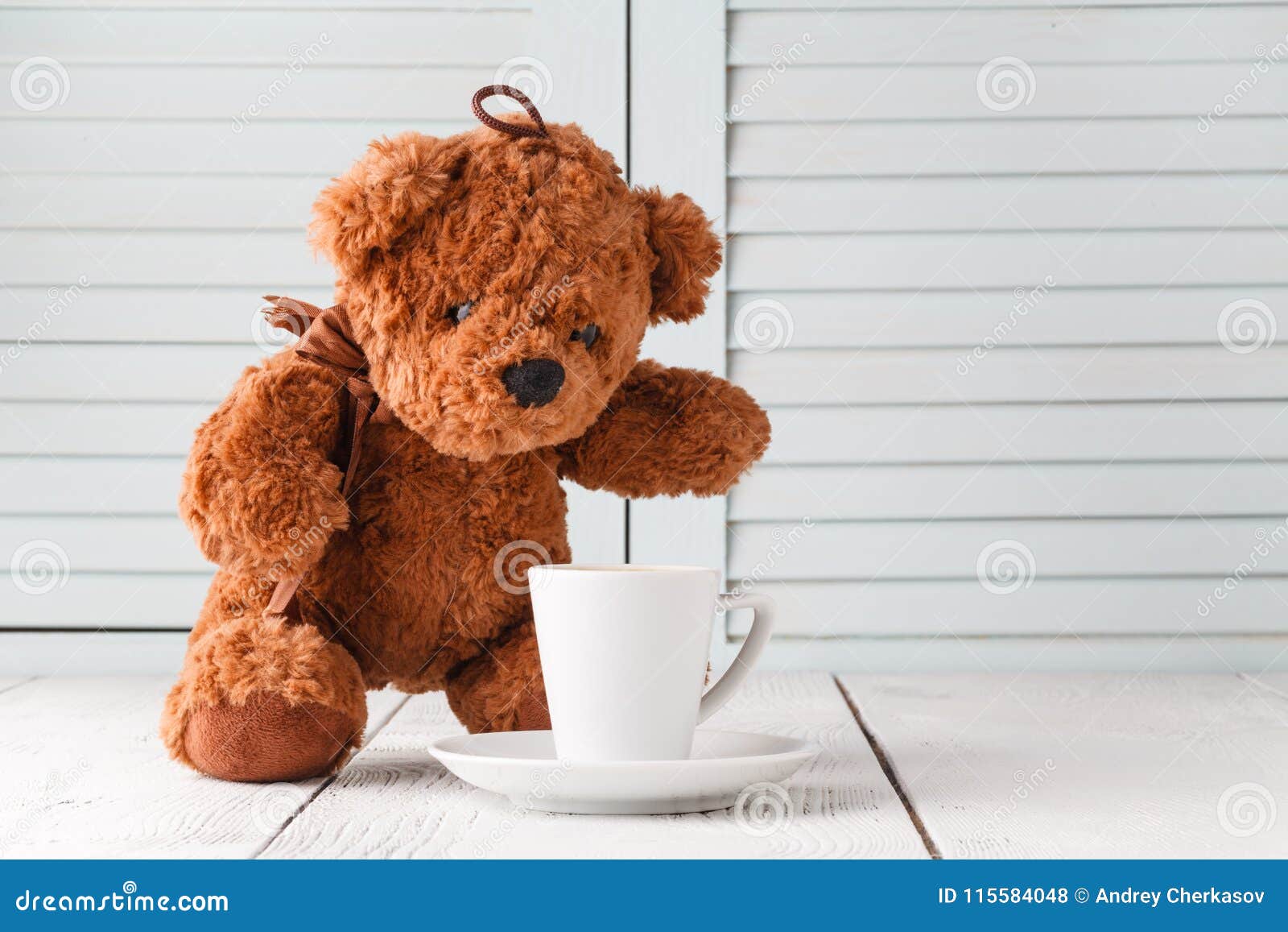 Good Emotion with Coffee Cup and Teddy Bear Stock Photo - Image of ...