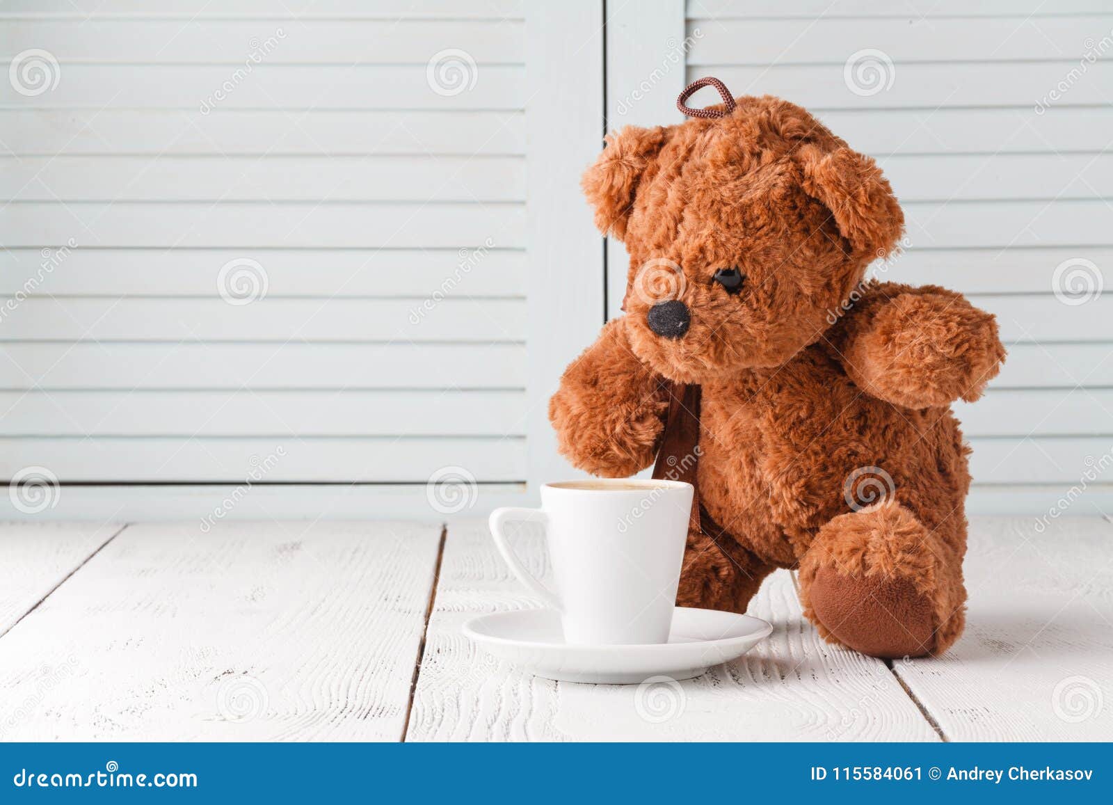 Good Emotion with Coffee Cup and Teddy Bear Stock Image - Image of ...