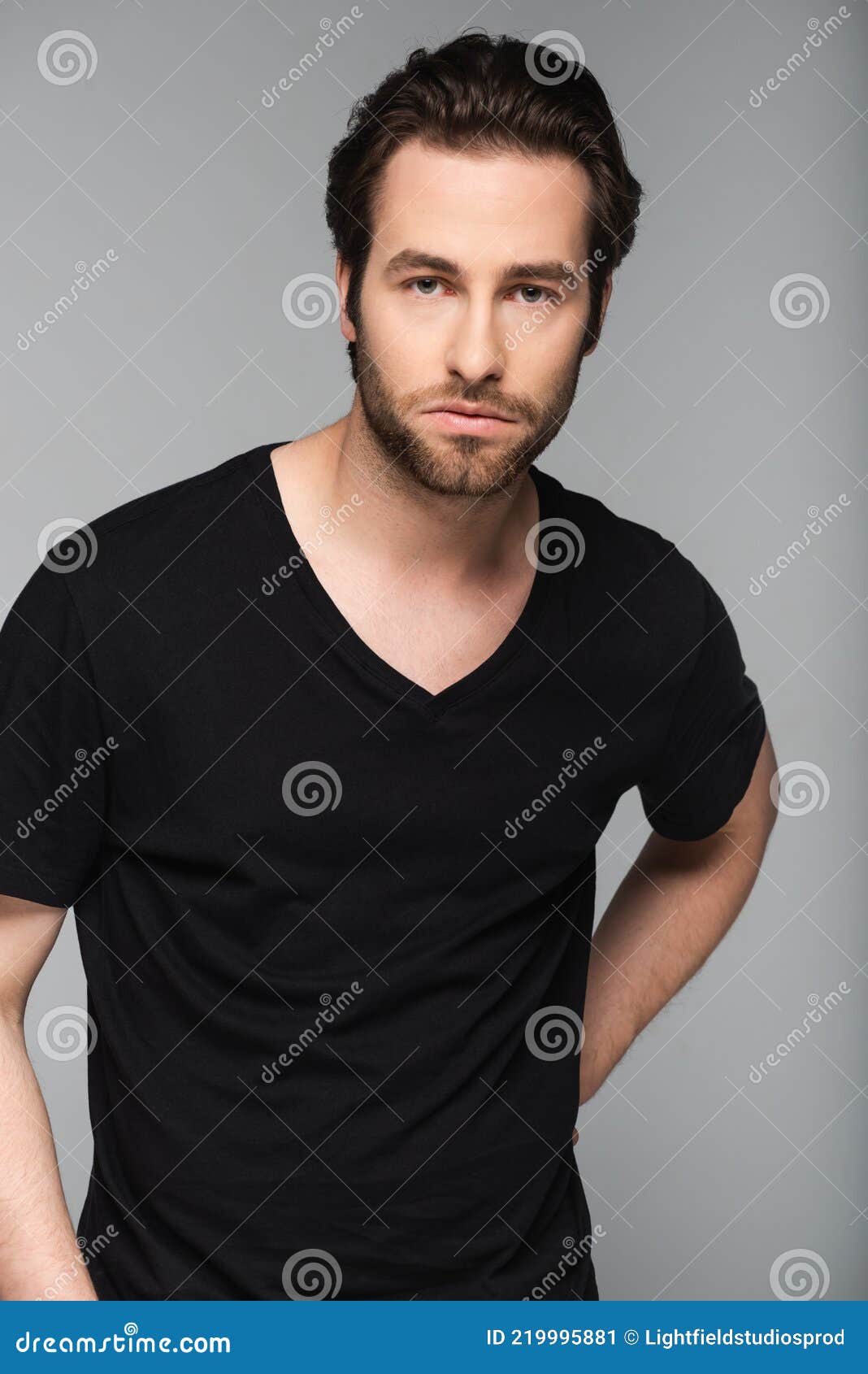 Good-looking Man in Black T Stock Image - Image of casual, face: 219995881