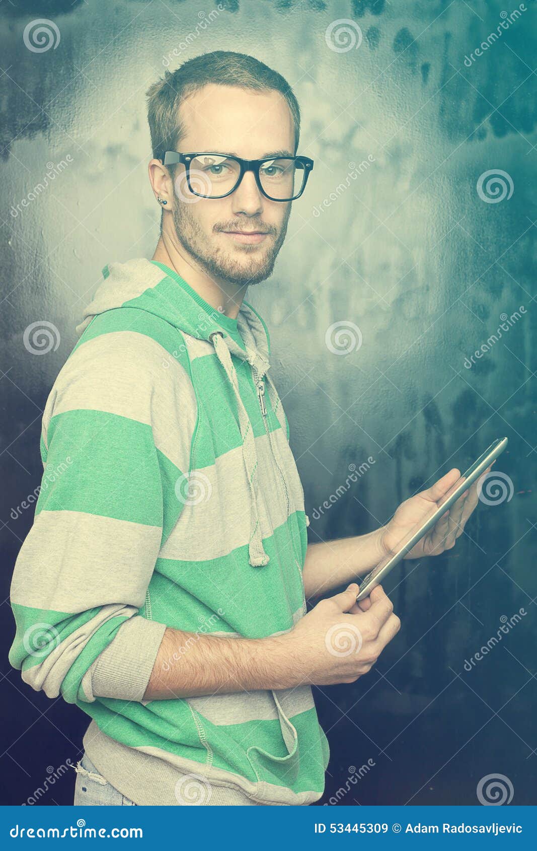 Good Looking Smart Nerd Man with Tablet Computer Stock Image Image of