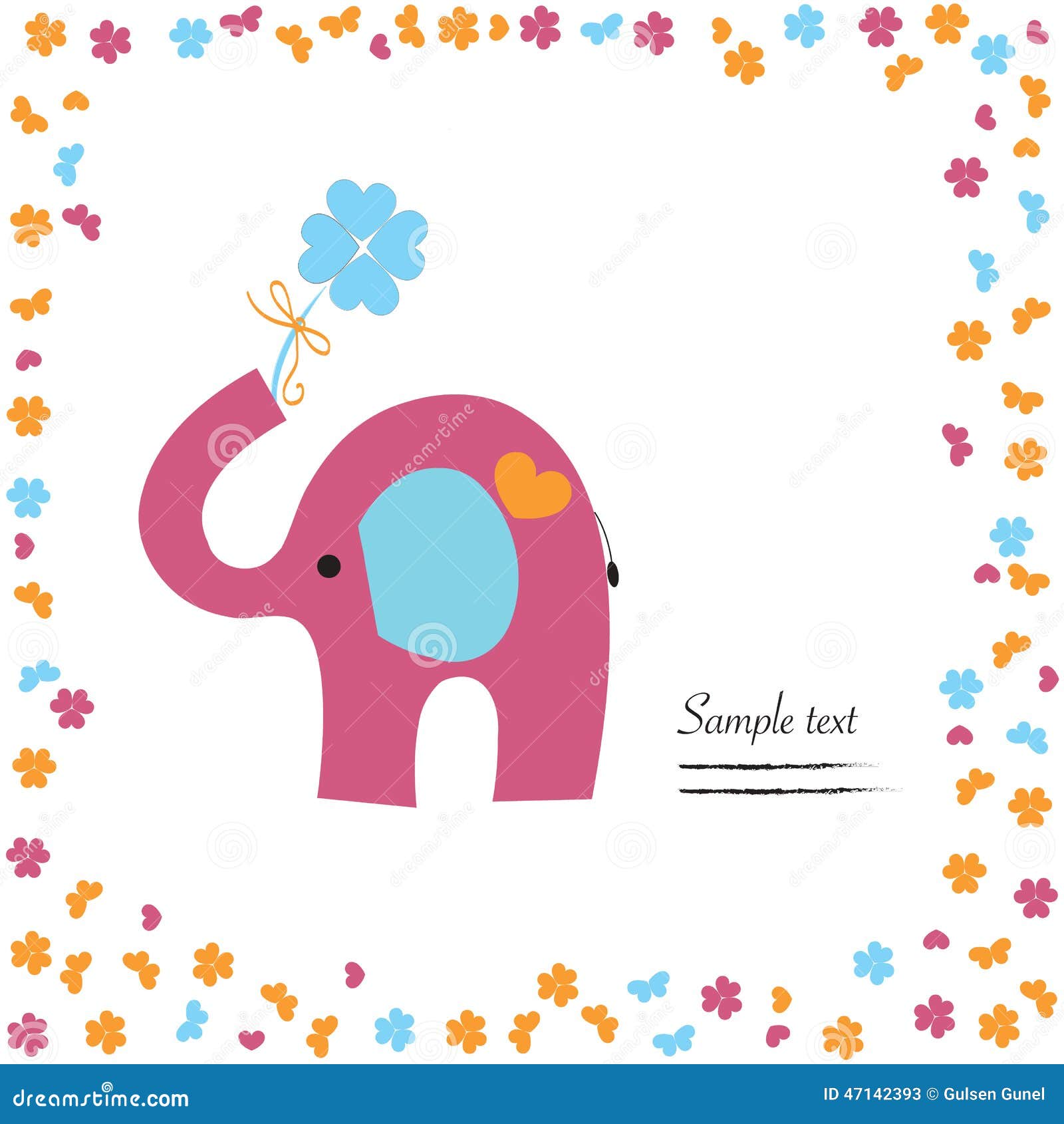 Good Luck with Pink Elephant and Clover Vector Stock Vector