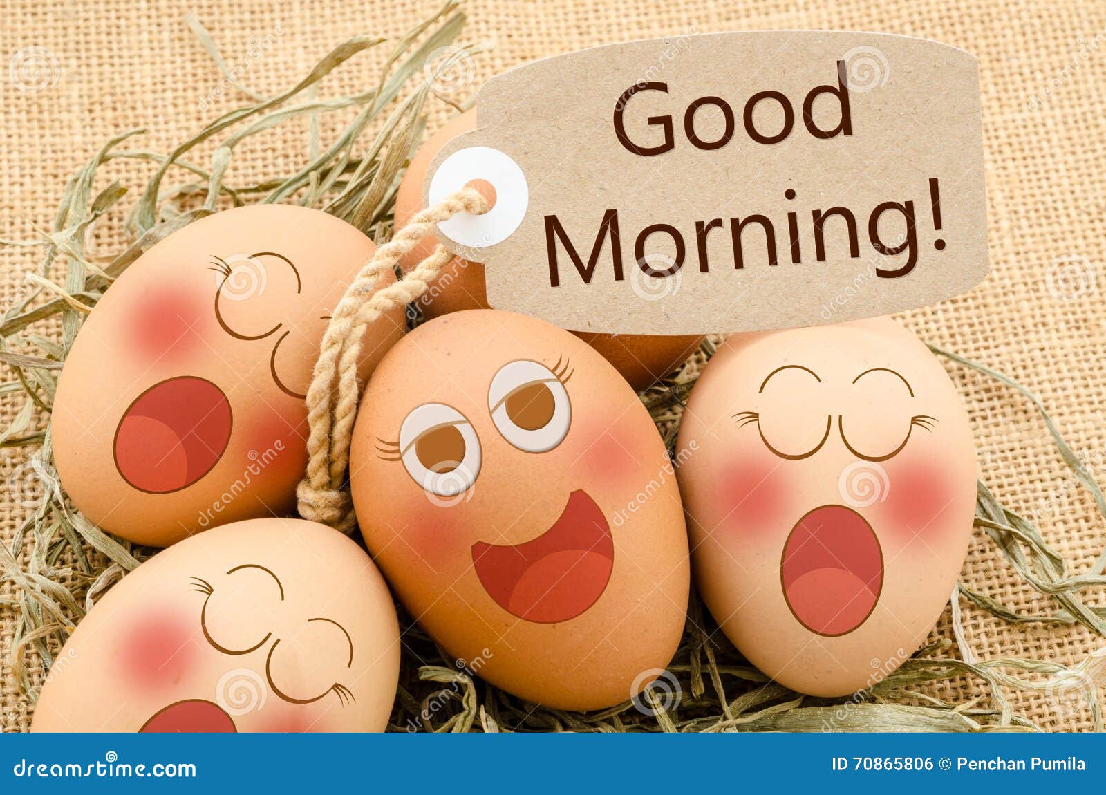 Good Morning Card and Smile Face Eggs Sleep. Stock Photo - Image ...