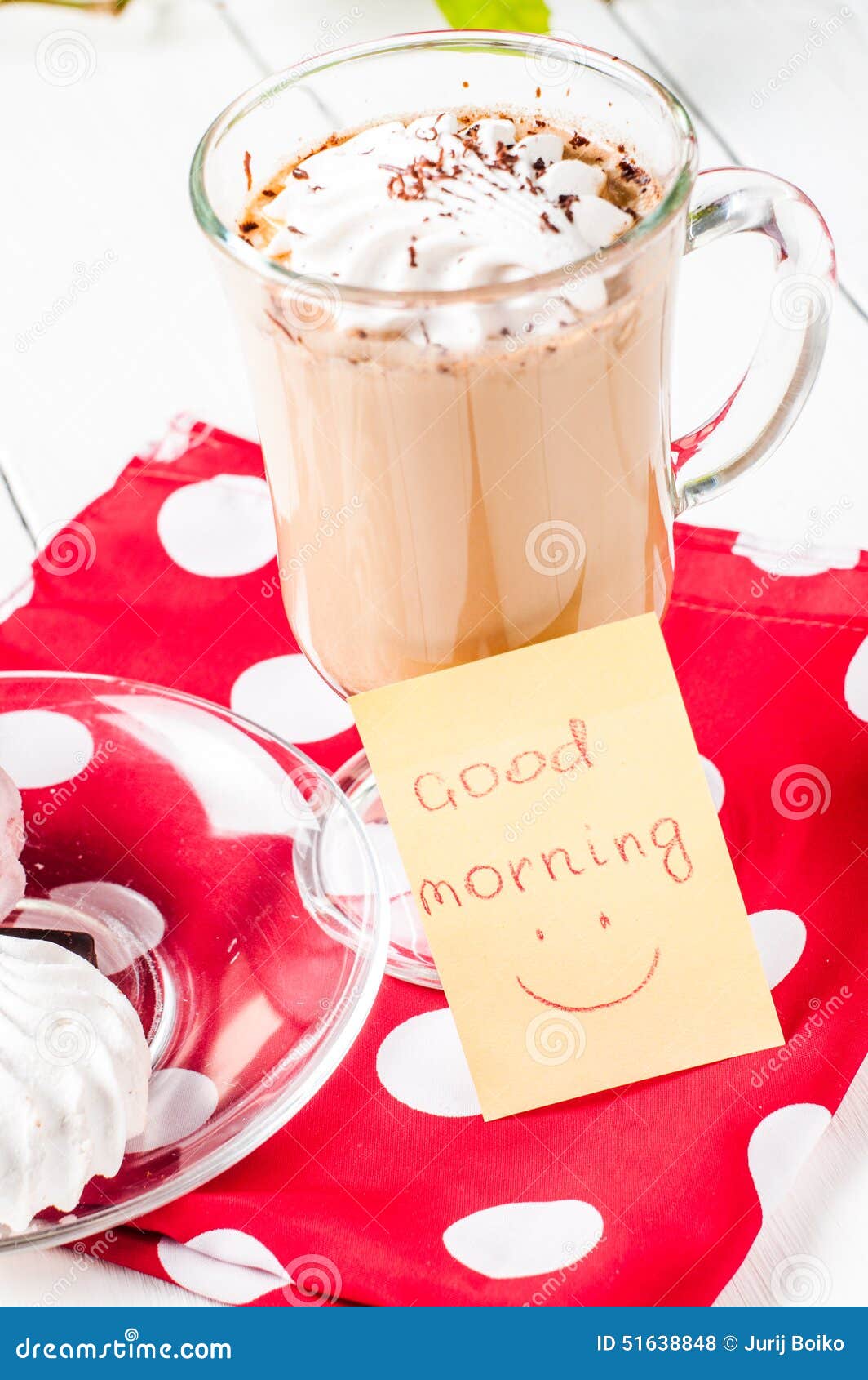 Good Morning With Dessert In A Glass On White Background Stock