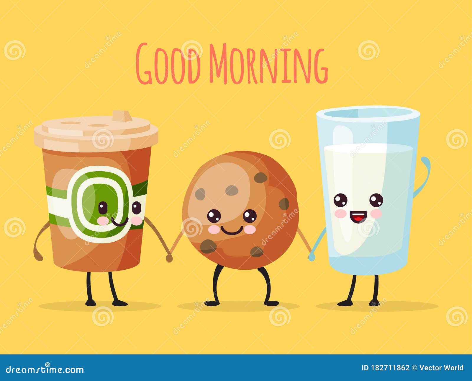 Good Morning Funny Cartoon Character, Cup of Tea Coffee, Sweet Cookie Biscuit and Milk Glass Vector Illustration. Drawn Stock Vector - Illustration of funny, hand: 182711862 Good Morning Funny Cartoon Character, Cup of Tea Coffee, Sweet Cookie Biscuit and Milk Glass Vector Illustration. Drawn Stock Vector - Illustration of funny, hand: 182711862