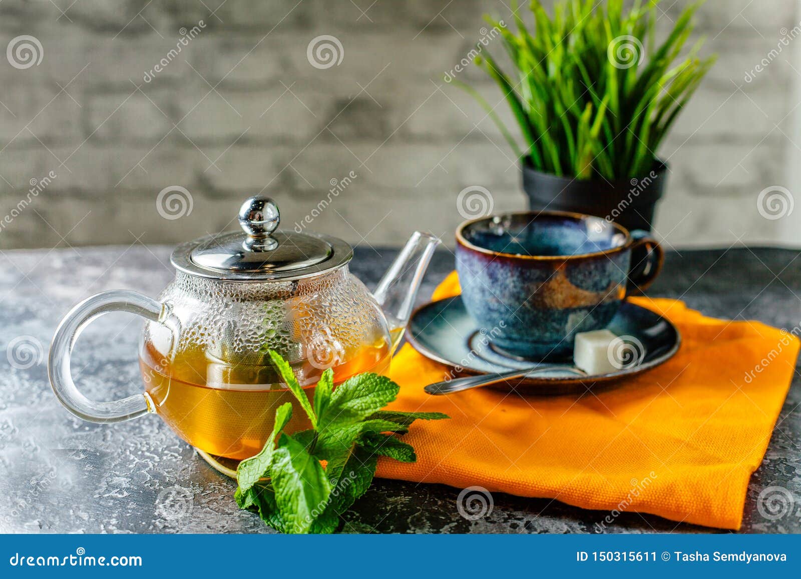 Good Morning and Green Tea with Mint, Still Not Hot Stock Image ...