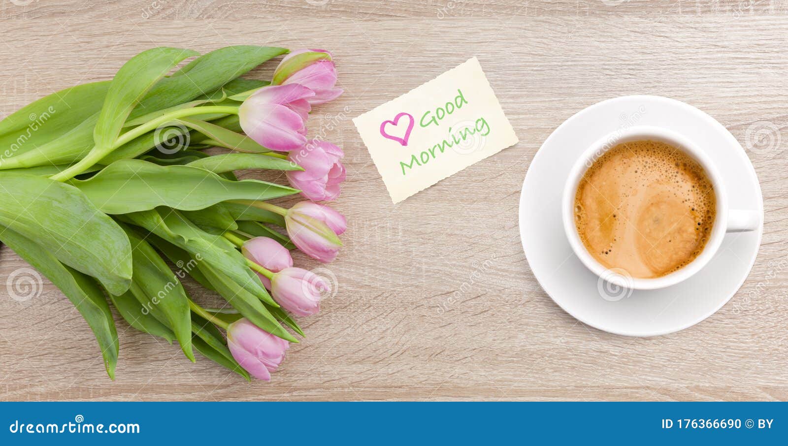 Good Morning` Greeting with Flowers and Coffee Stock Photo - Image ...