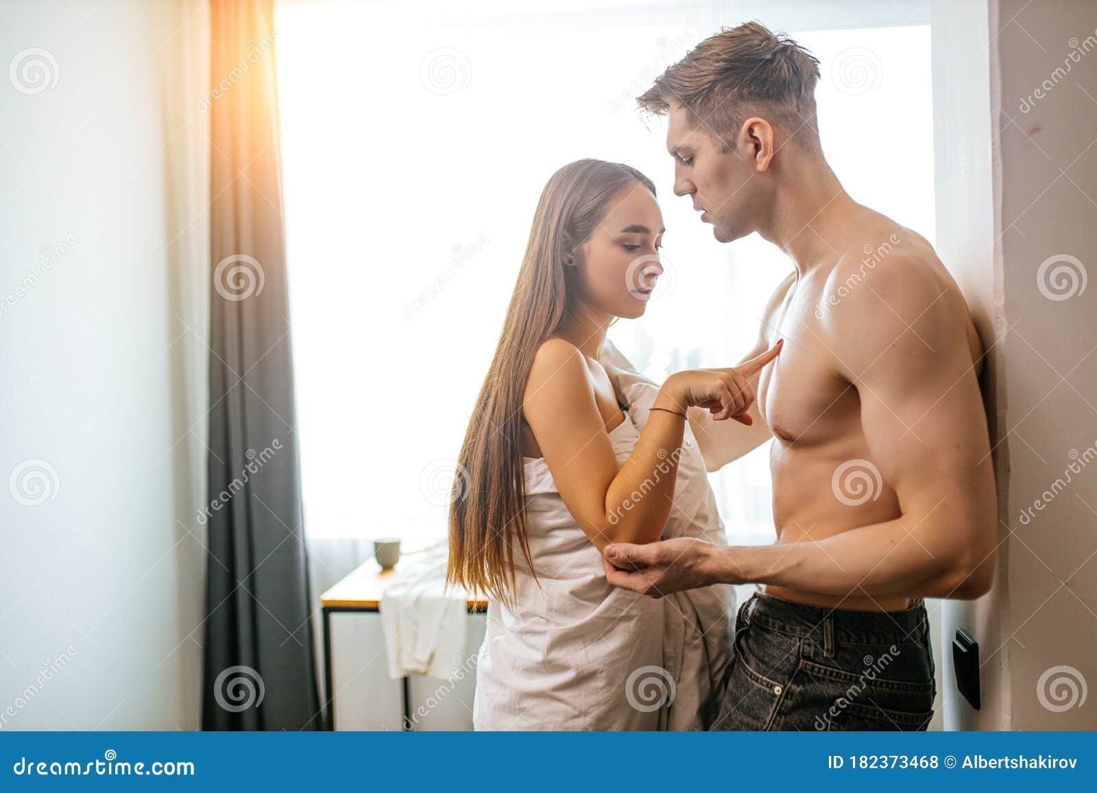 Good Morning Sensual Romantic Couple in Light Modern Room Stock Photo -  Image of body, male: 182373468